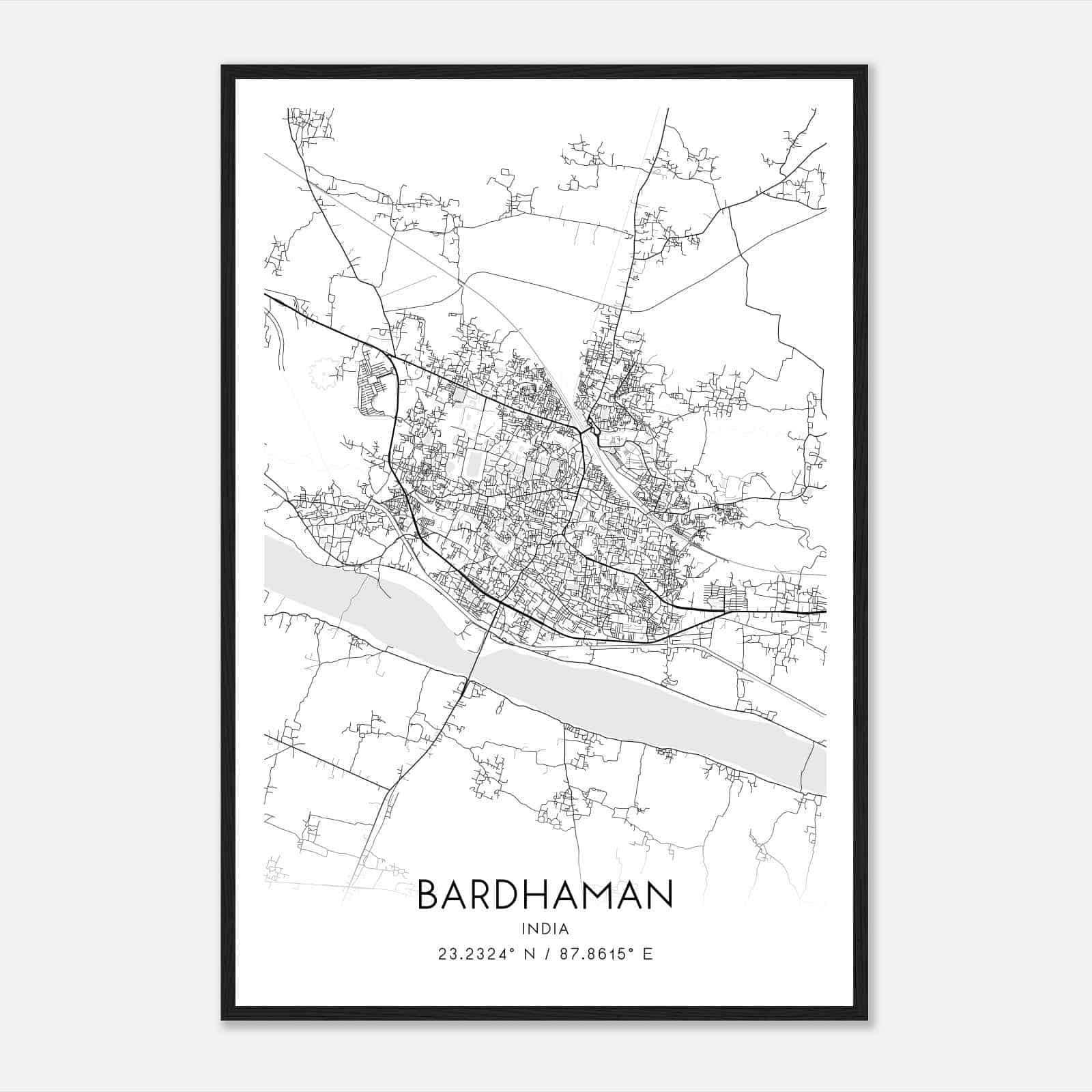 Bardhaman India Map Poster, Bardhaman City Road Wall Art Print