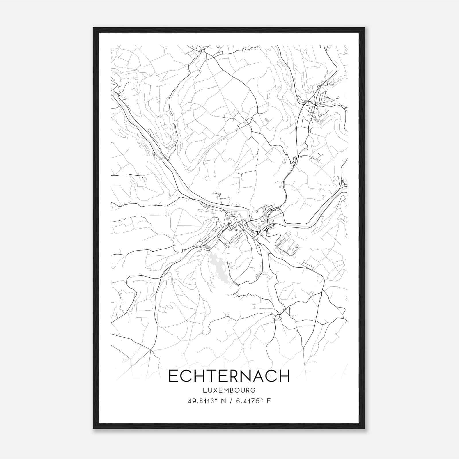Echternach Luxembourg Map Poster, Echternach City Road Wall Art Print