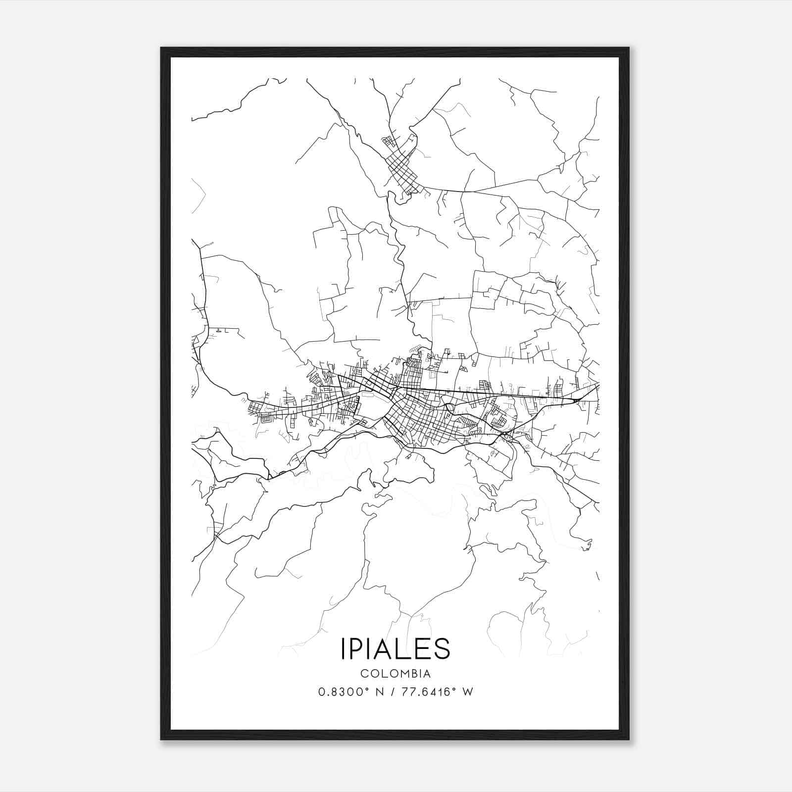 Ipiales Colombia Map Poster, Ipiales City Road Wall Art Print
