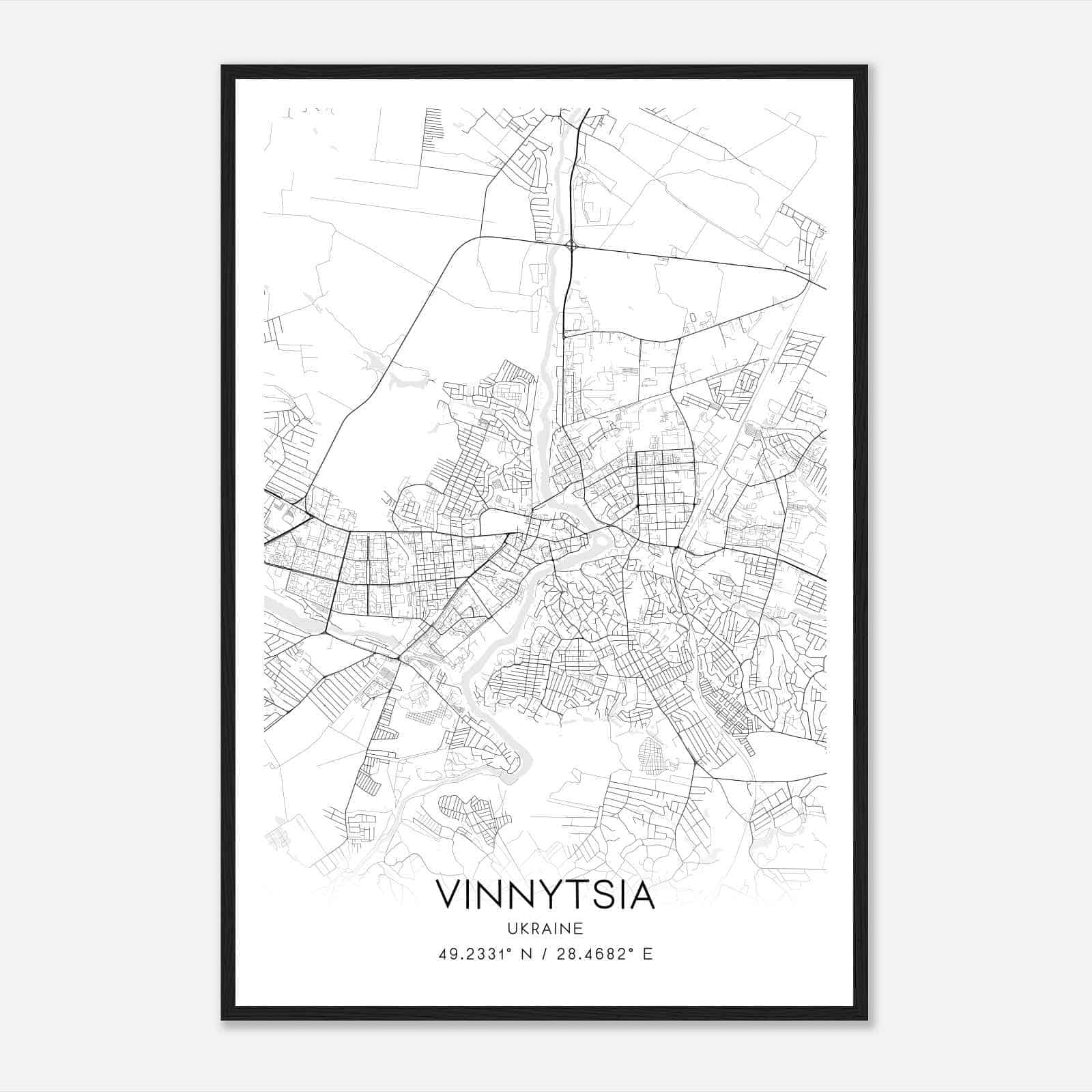 Vinnytsia Ukraine Map Poster, Vinnytsia City Road Wall Art Print