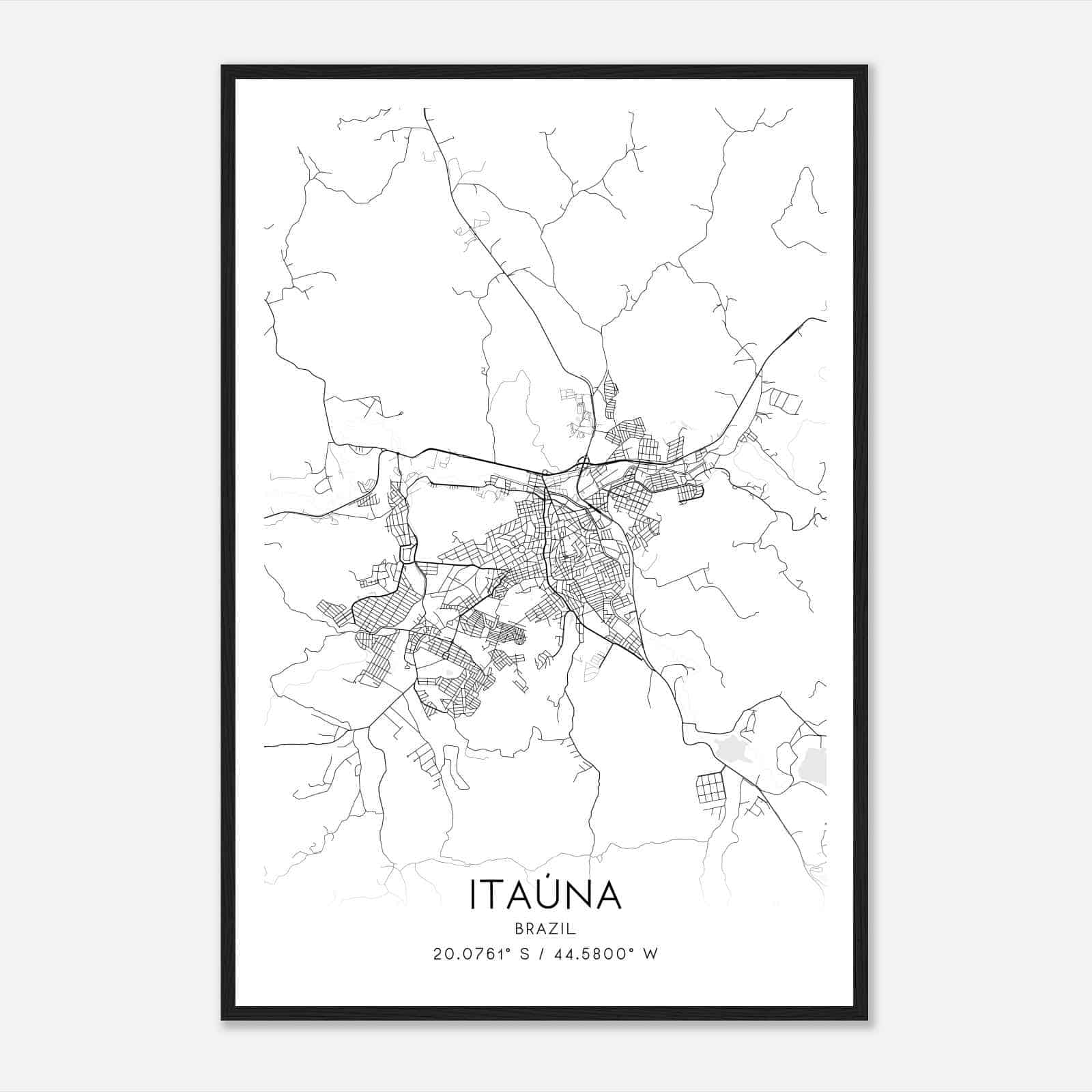 Itauna Brazil Map Poster, Itauna City Road Wall Art Print