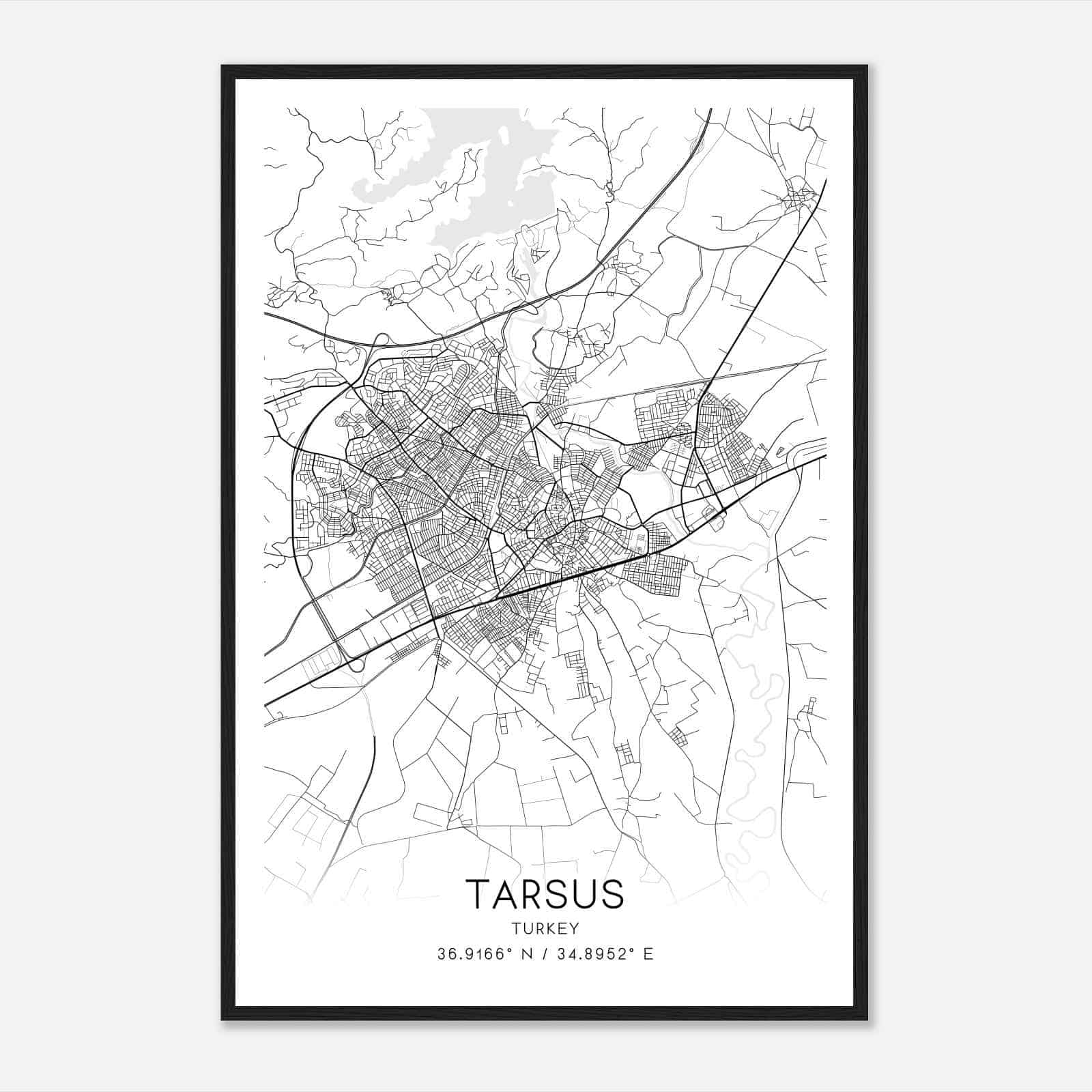 Tarsus Turkey Map Poster, Tarsus City Road Wall Art Print