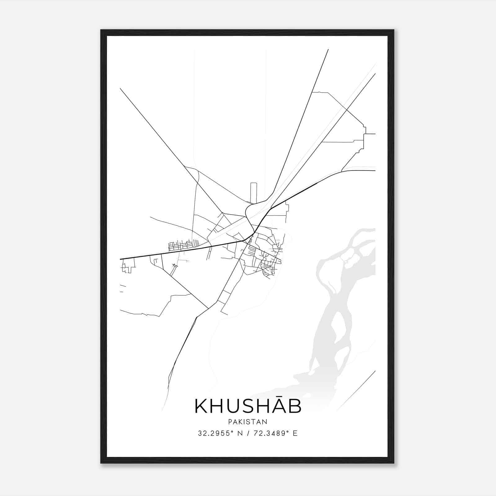 Khushab Pakistan Map Poster, Khushab City Road Wall Art Print
