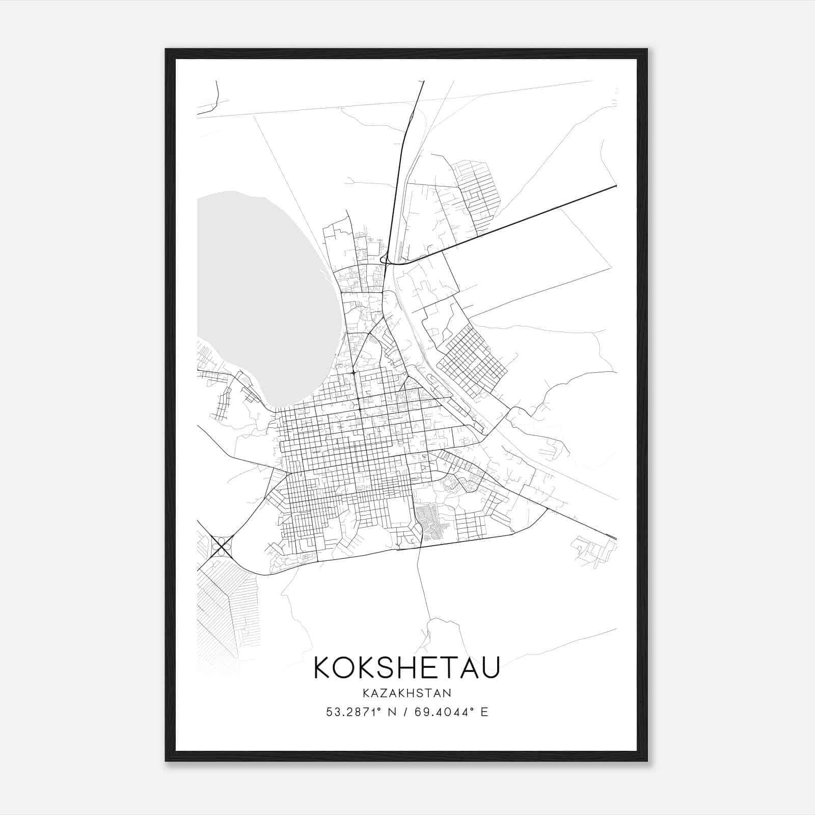 Kokshetau Kazakhstan Map Poster, Kokshetau City Road Wall Art Print