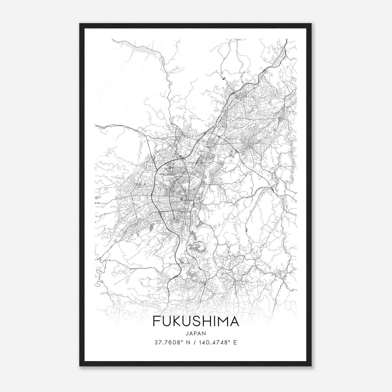 Fukushima Japan Map Poster, Fukushima City Road Wall Art Print