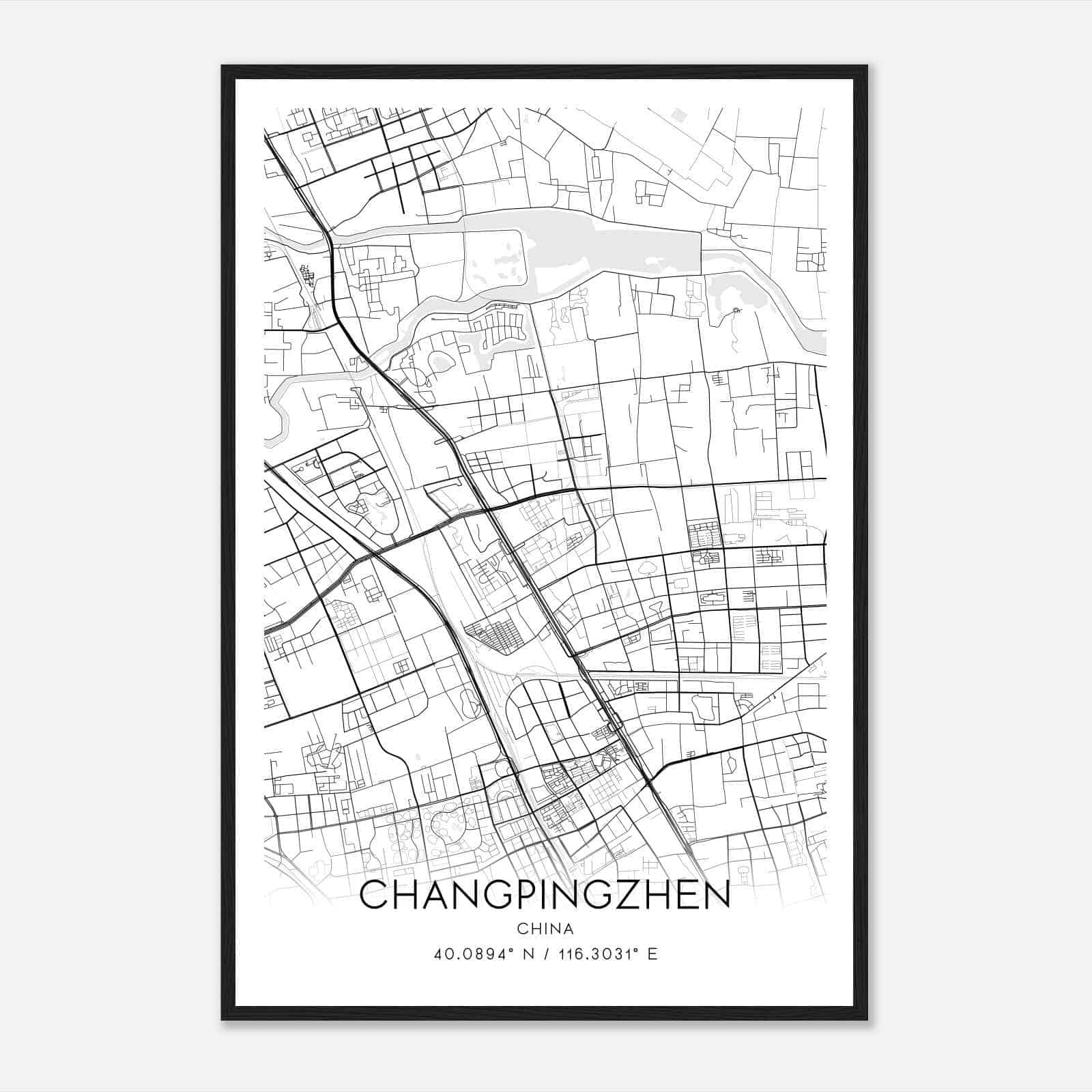 Changpingzhen China Map Poster, Changpingzhen City Road Wall Art Print