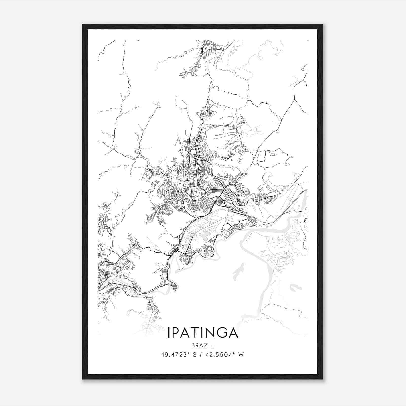 Ipatinga Brazil Map Poster, Ipatinga City Road Wall Art Print
