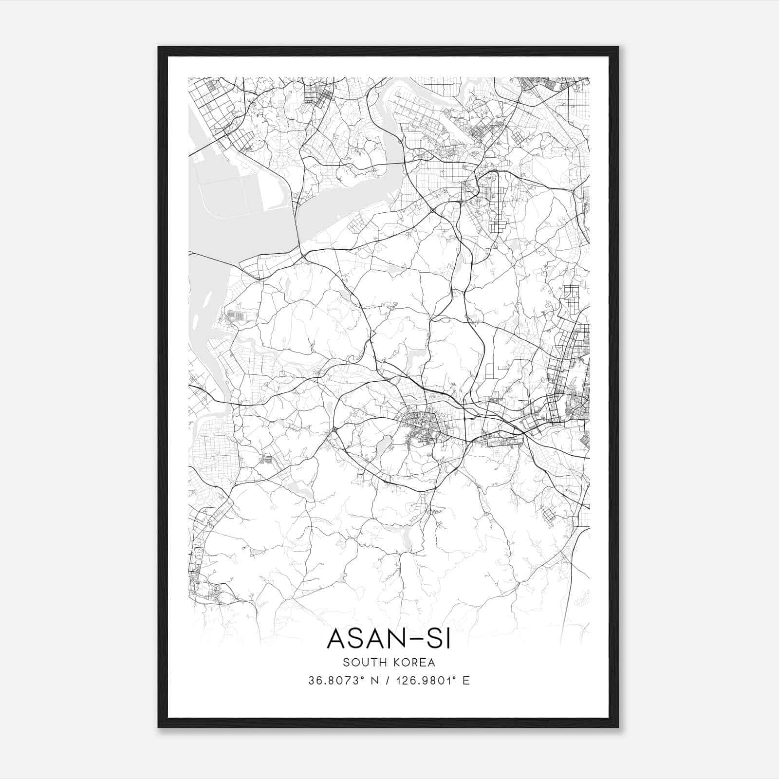 Asansi South Korea Map Poster, Asansi City Road Wall Art Print