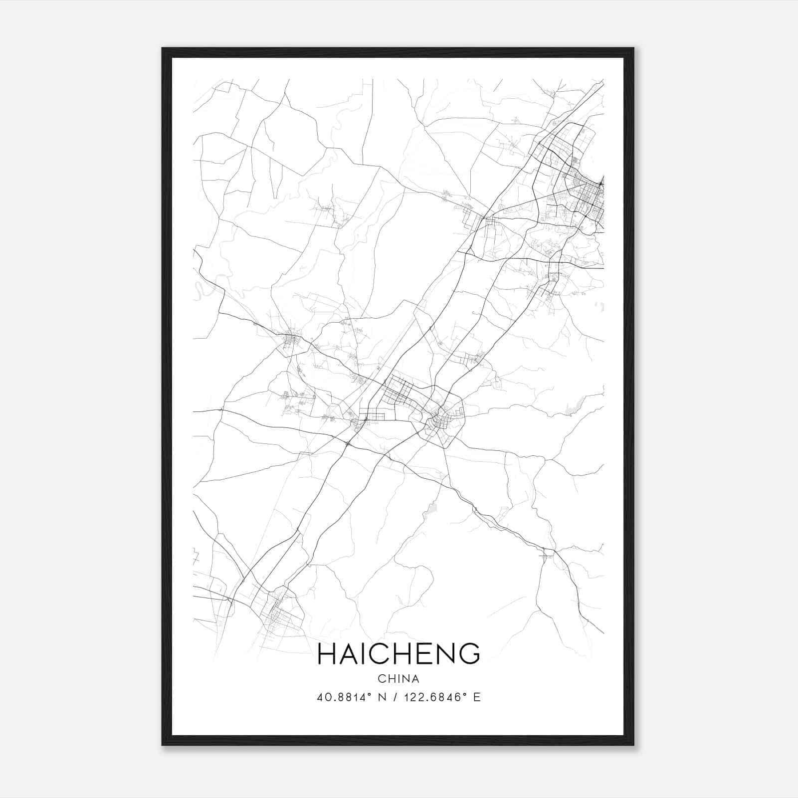 Haicheng China Map Poster, Haicheng City Road Wall Art Print