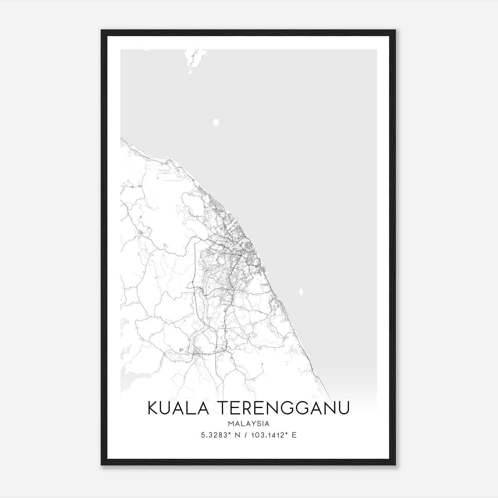 Kuala Terengganu Malaysia Map Poster, Kuala Terengganu City Road Wall Art Print