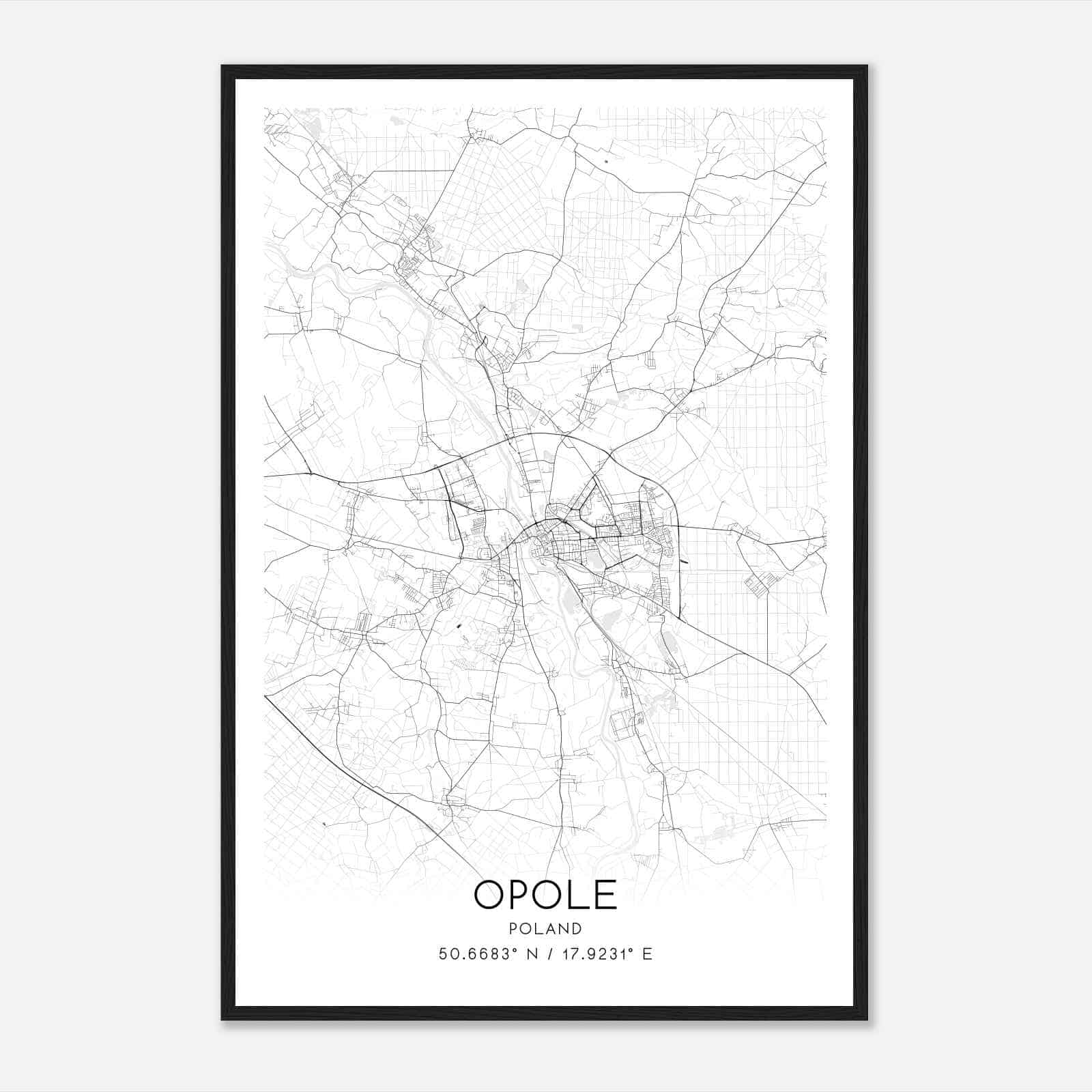 Opole Poland Map Poster, Opole City Road Wall Art Print