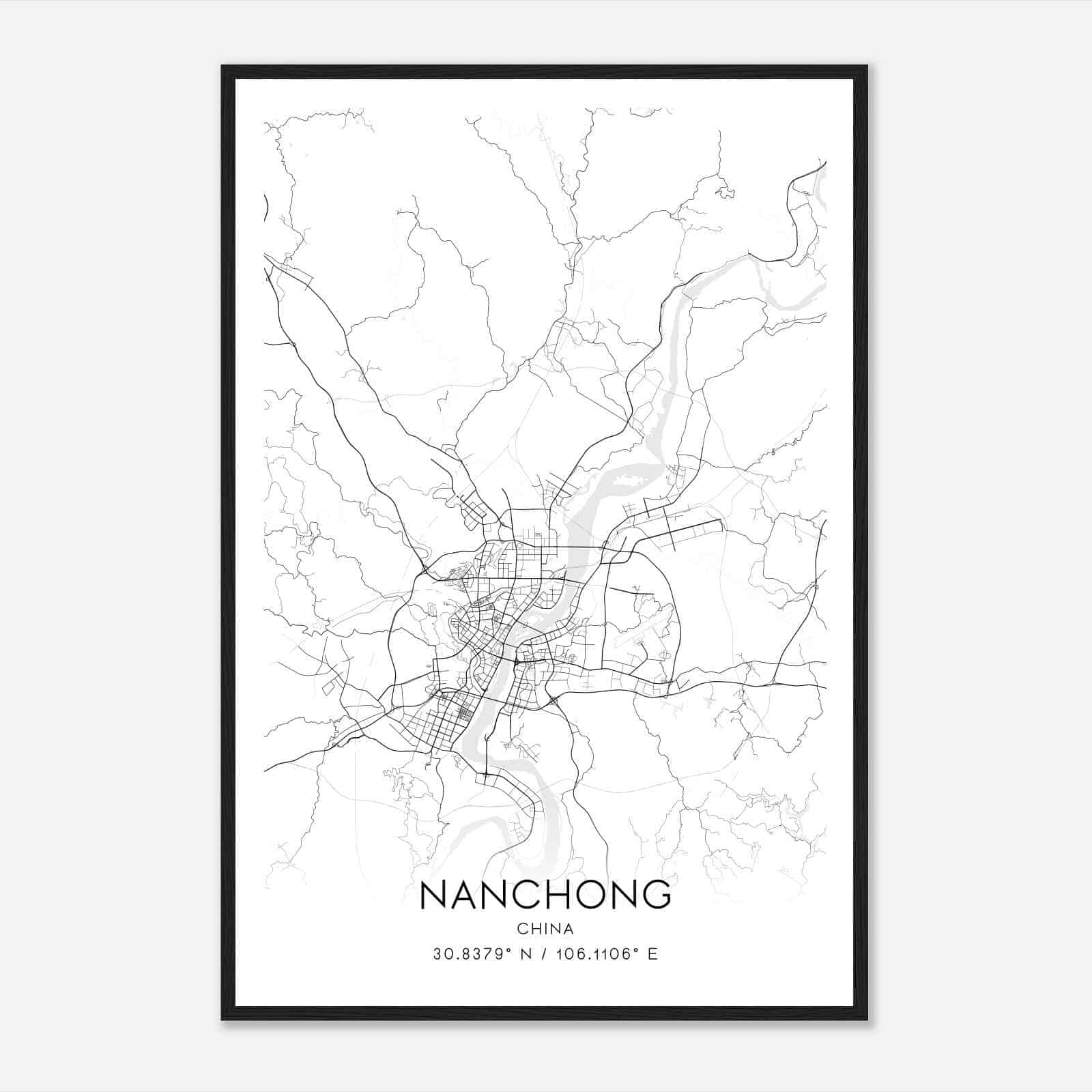 Nanchong China Map Poster, Nanchong City Road Wall Art Print