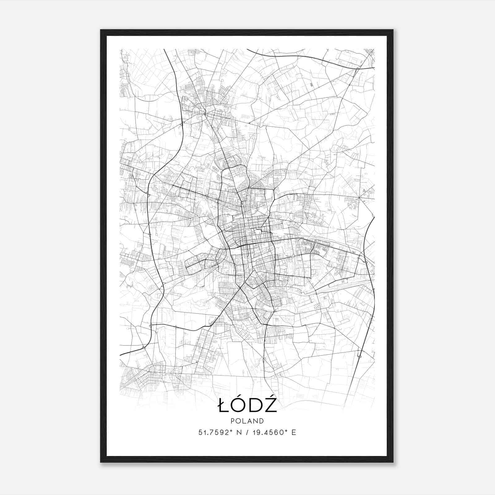 Lodz Poland Map Poster, Lodz City Road Wall Art Print