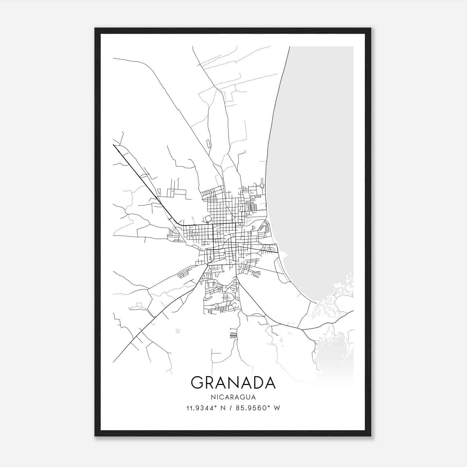 Granada Nicaragua Map Poster, Granada City Road Wall Art Print