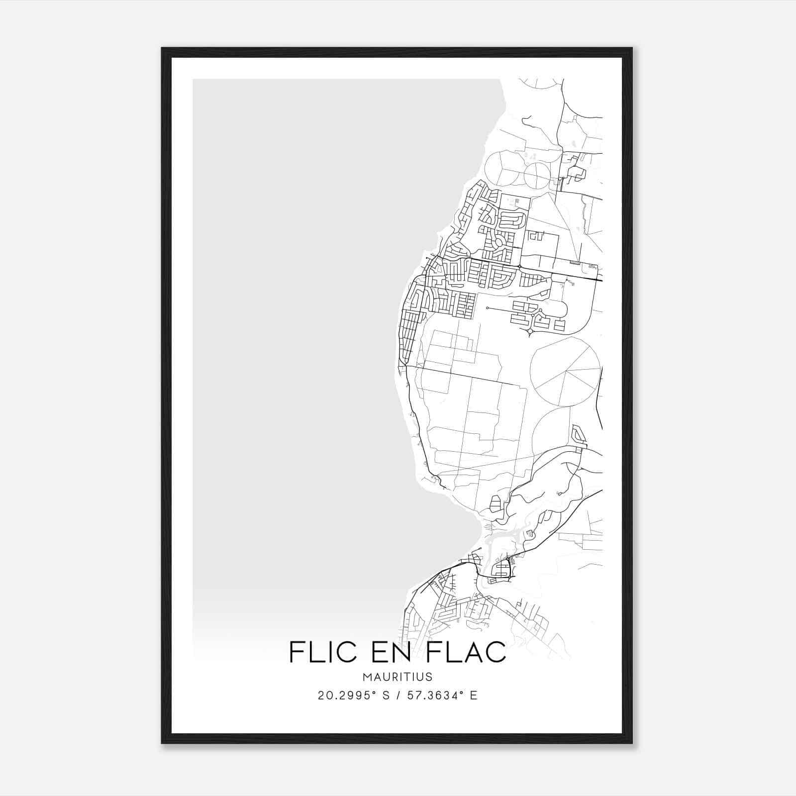 Flic en Flac Mauritius Map Poster, Flic en Flac City Road Wall Art Print