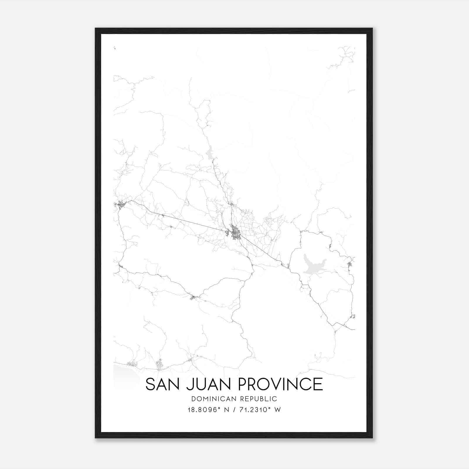 San Juan Province Dominican Republic Map Poster, San Juan Province City Road Wall Art Print