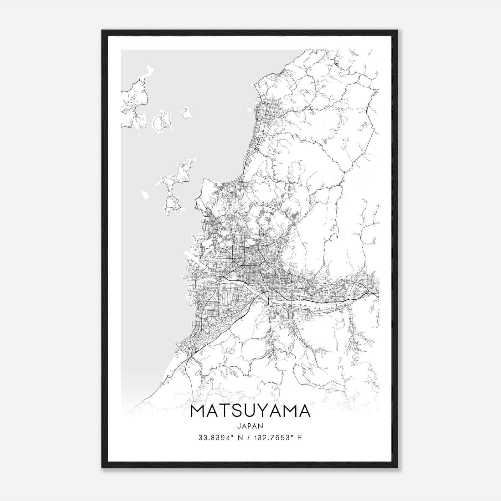 Matsuyama Japan Map Poster, Matsuyama City Road Wall Art Print