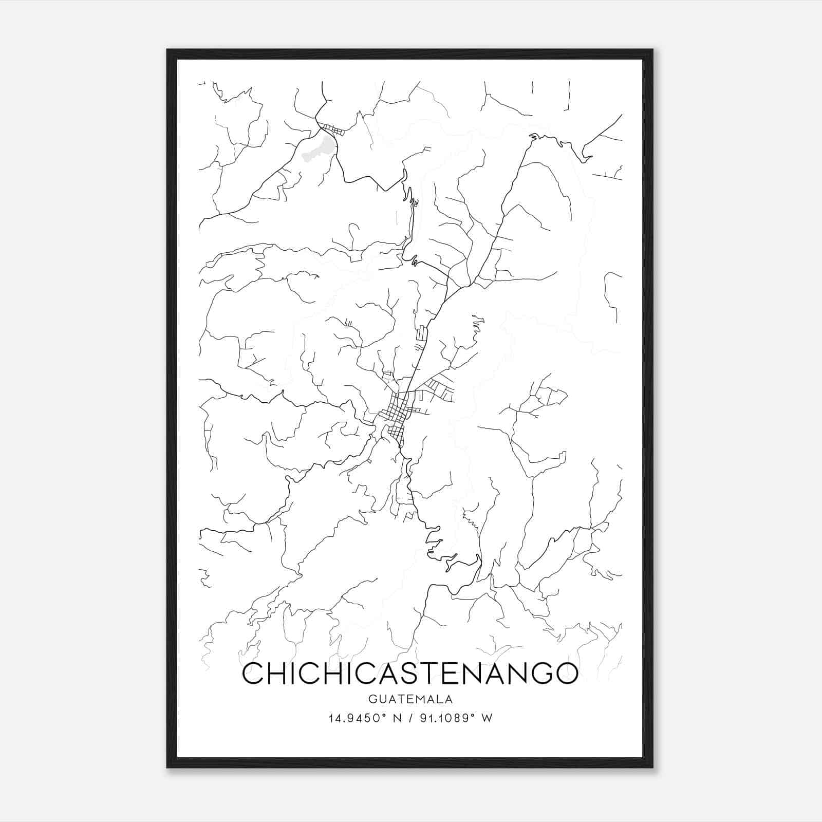 Chichicastenango Guatemala Map Poster, Chichicastenango City Road Wall Art Print