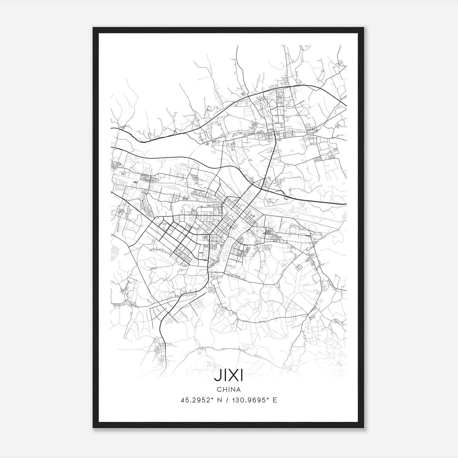 Jixi China Map Poster, Jixi City Road Wall Art Print