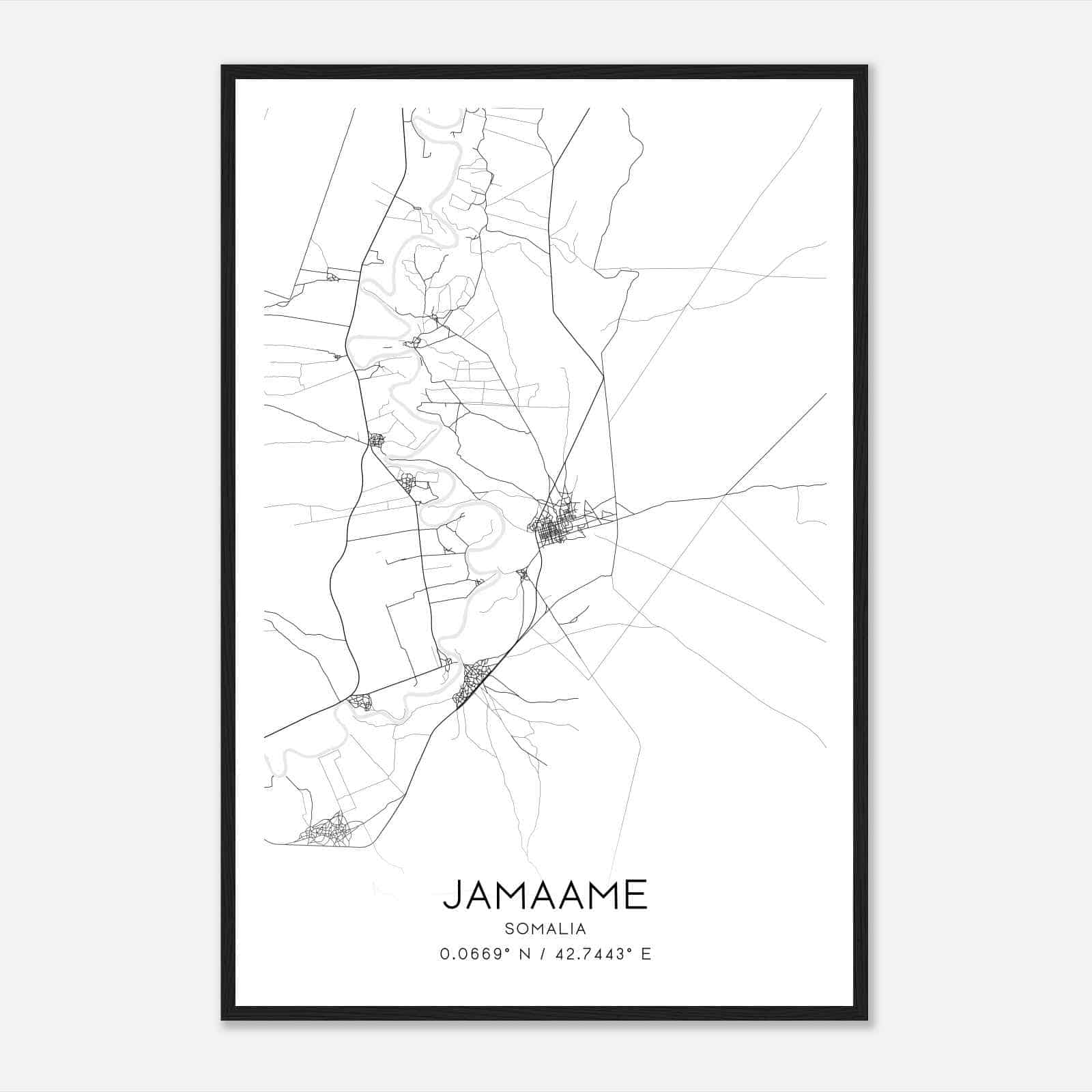 Jamaame Somalia Map Poster, Jamaame City Road Wall Art Print