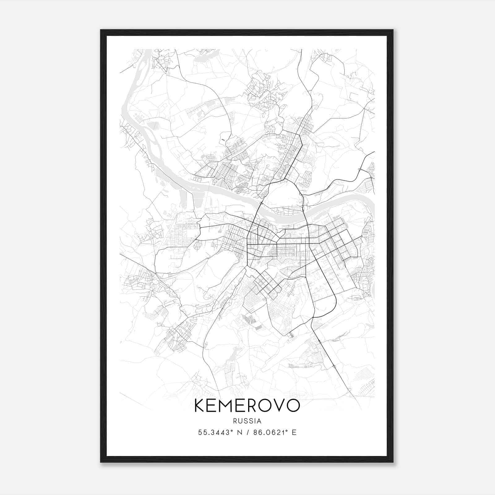 Kemerovo Russia Map Poster, Kemerovo City Road Wall Art Print
