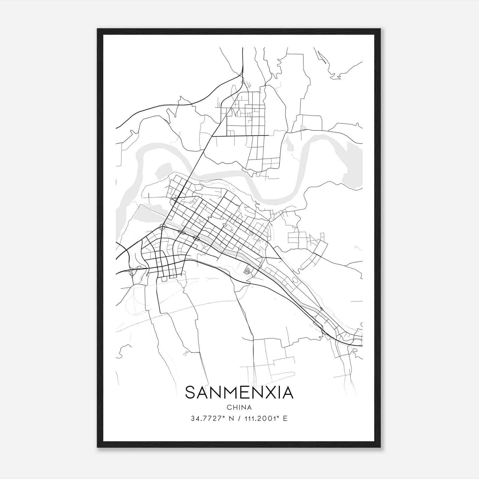 Sanmenxia China Map Poster, Sanmenxia City Road Wall Art Print
