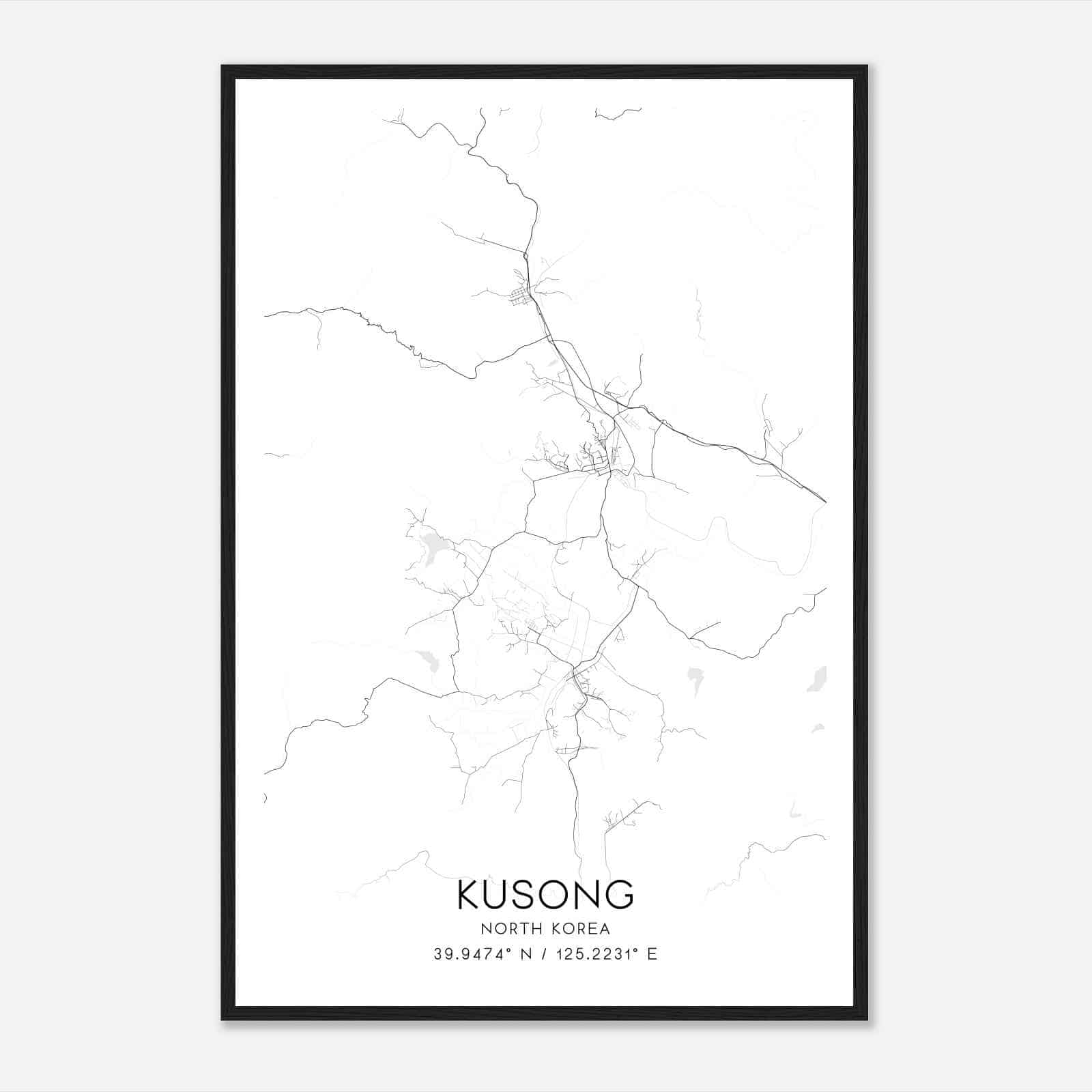 Kusong North Korea Map Poster, Kusong City Road Wall Art Print