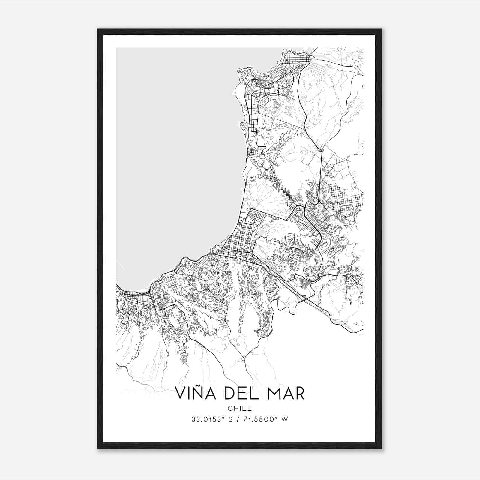 Vina del Mar Chile Map Poster, Vina del Mar City Road Wall Art Print