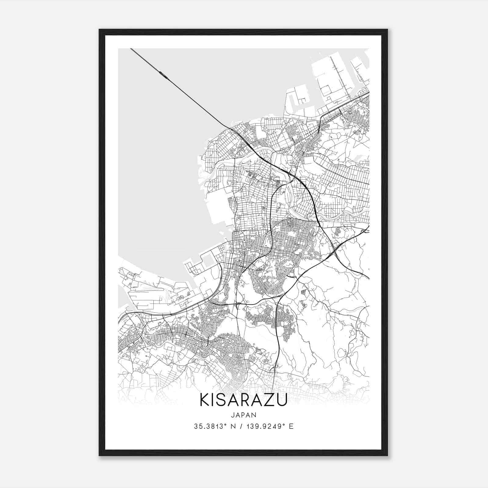 Kisarazu Japan Map Poster, Kisarazu City Road Wall Art Print