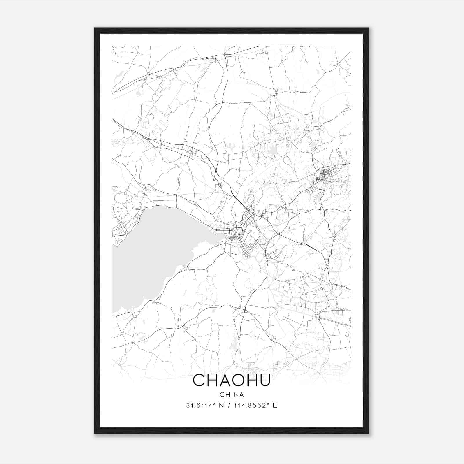 Chaohu China Map Poster, Chaohu City Road Wall Art Print