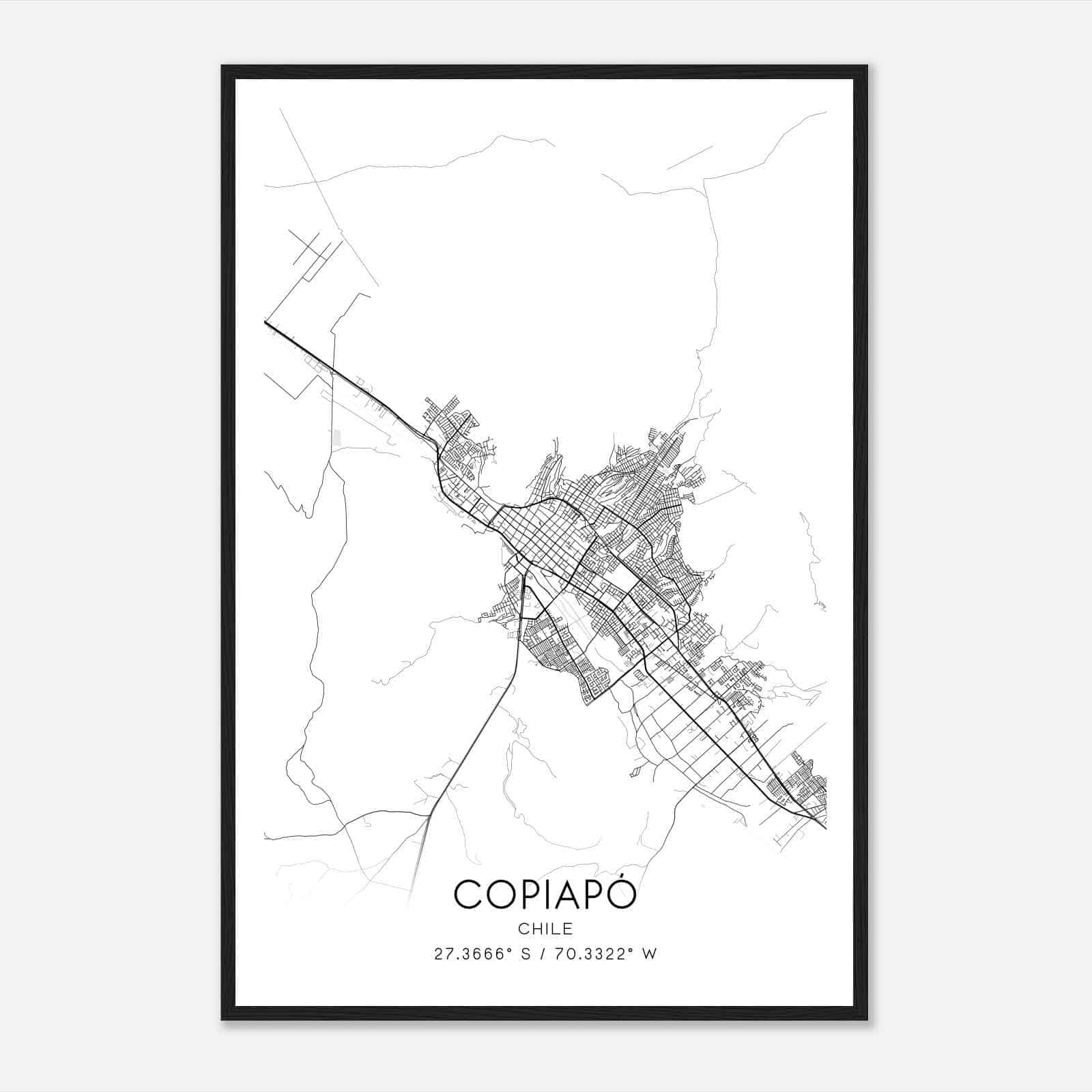 Copiapo Chile Map Poster, Copiapo City Road Wall Art Print