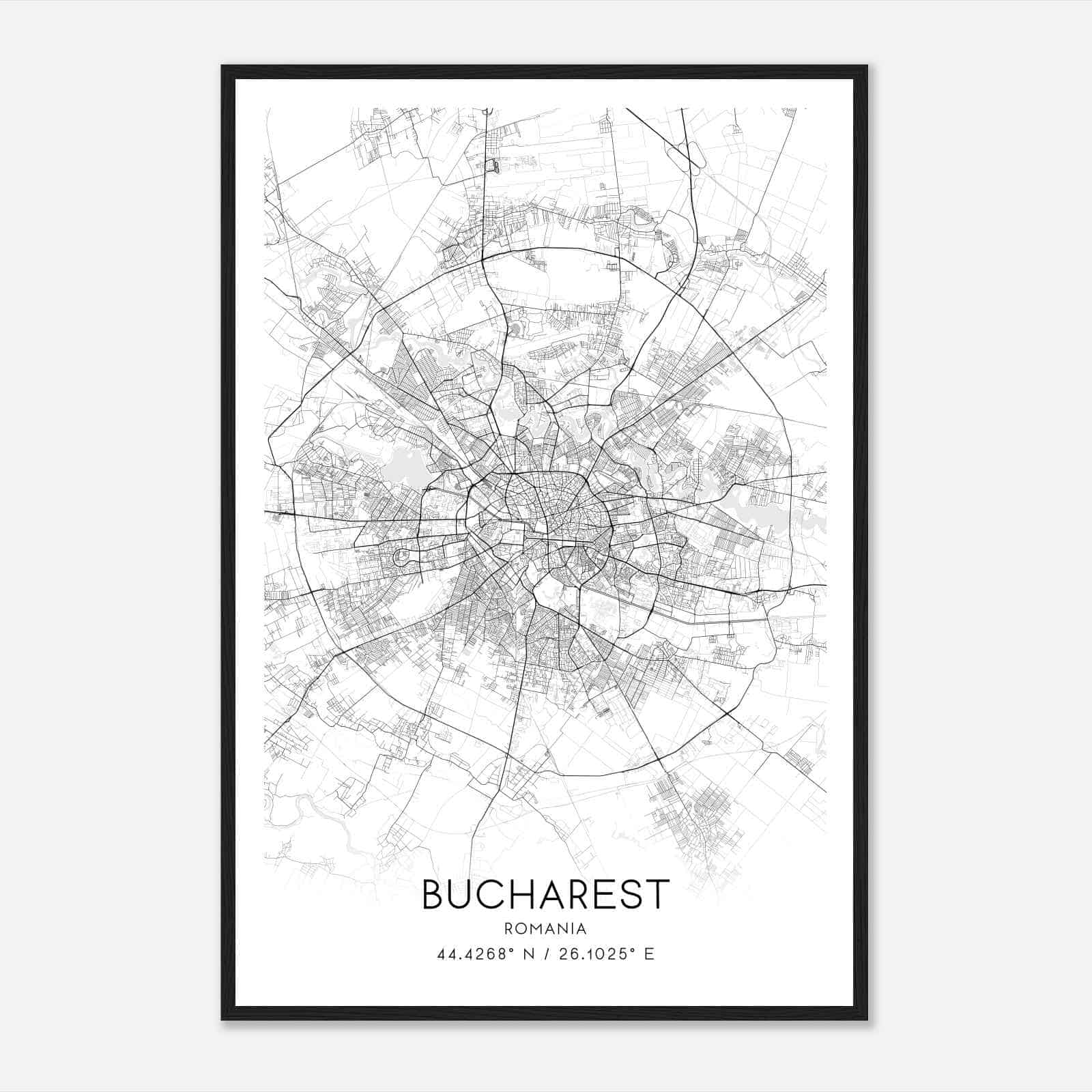Bucharest Romania Map Poster, Bucharest City Road Wall Art Print
