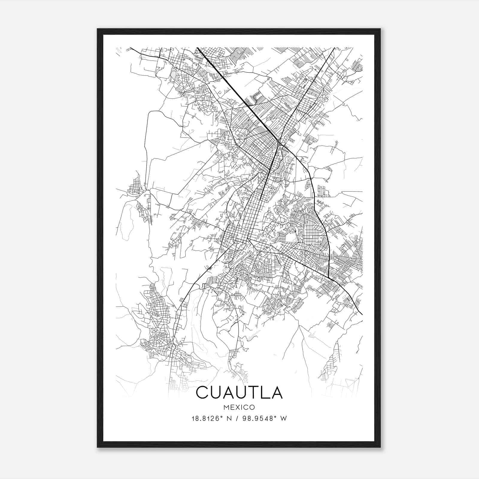 Cuautla Mexico Map Poster, Cuautla City Road Wall Art Print
