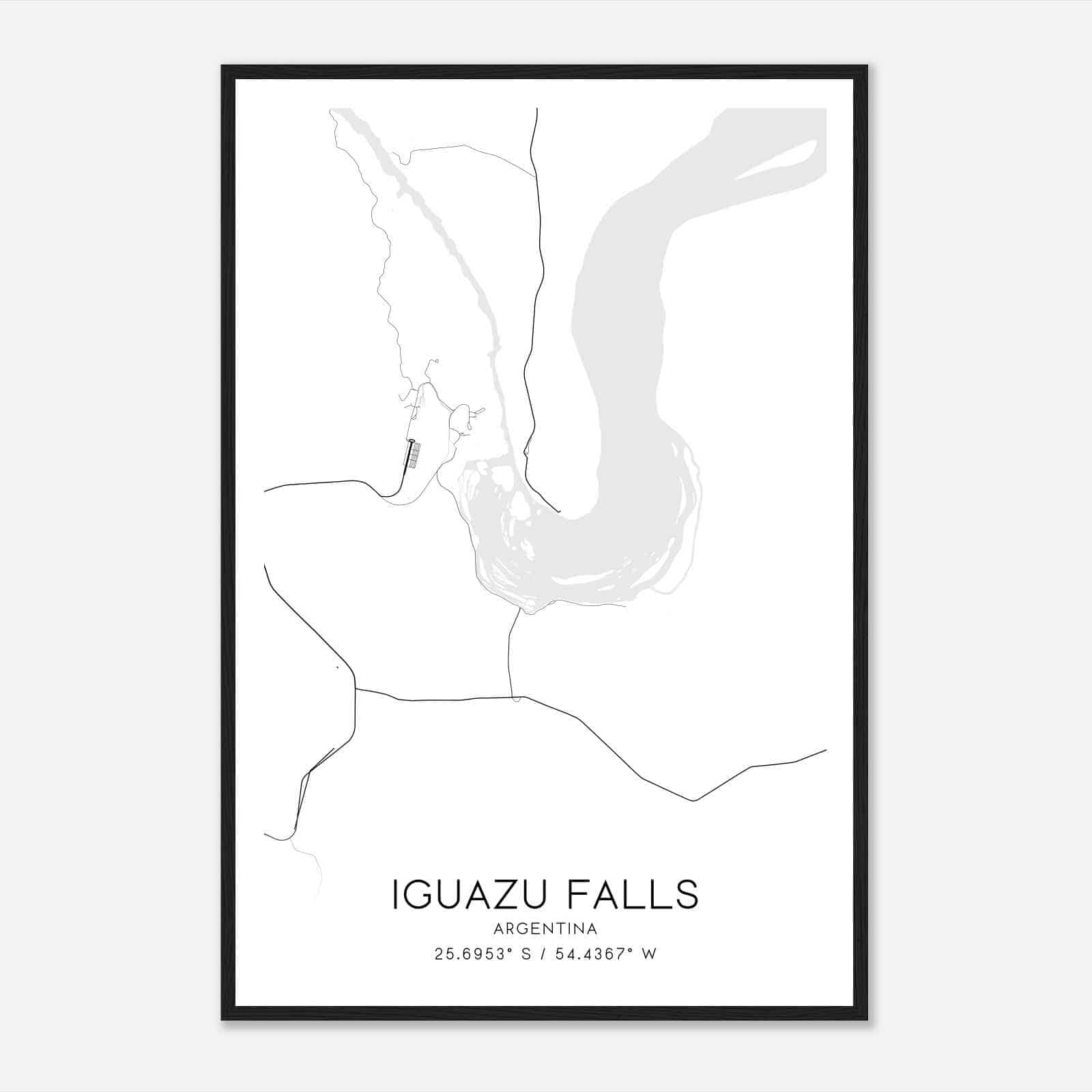 Iguazu Falls Argentina Map Poster, Iguazu Falls City Road Wall Art Print
