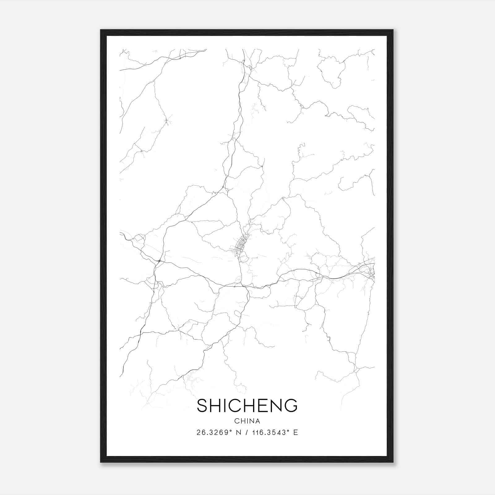 Shicheng China Map Poster, Shicheng City Road Wall Art Print