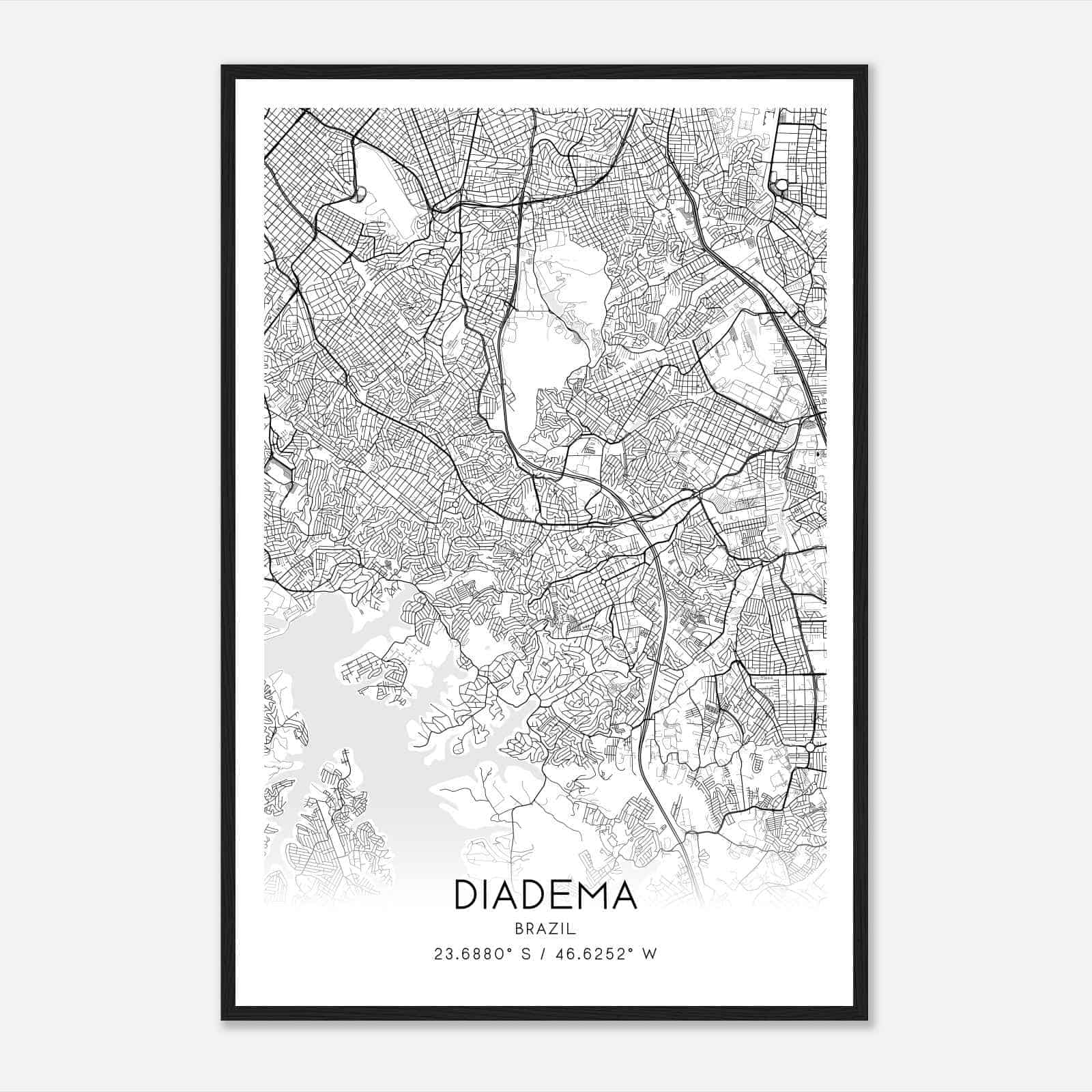 Diadema Brazil Map Poster, Diadema City Road Wall Art Print