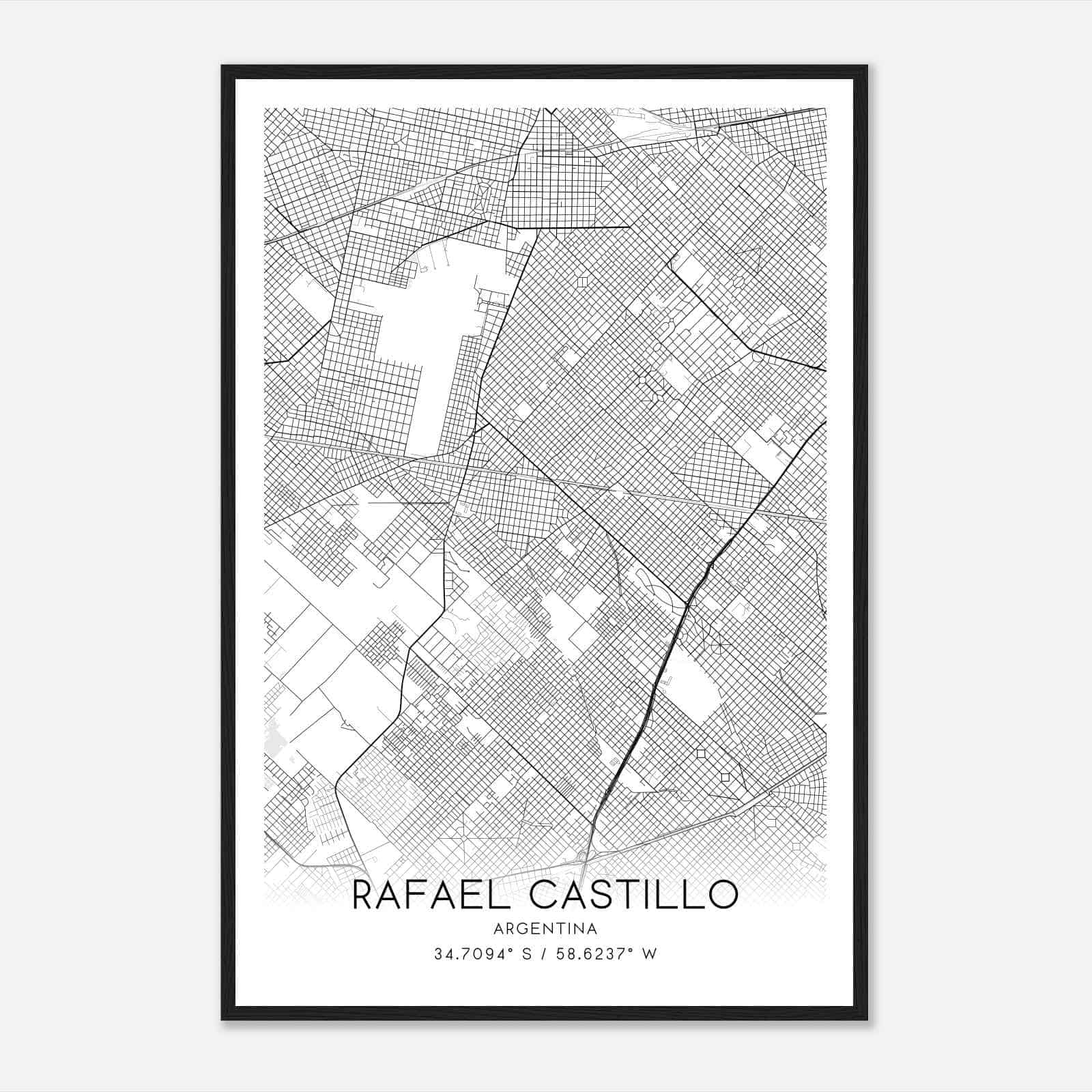 Rafael Castillo Argentina Map Poster, Rafael Castillo City Road Wall Art Print