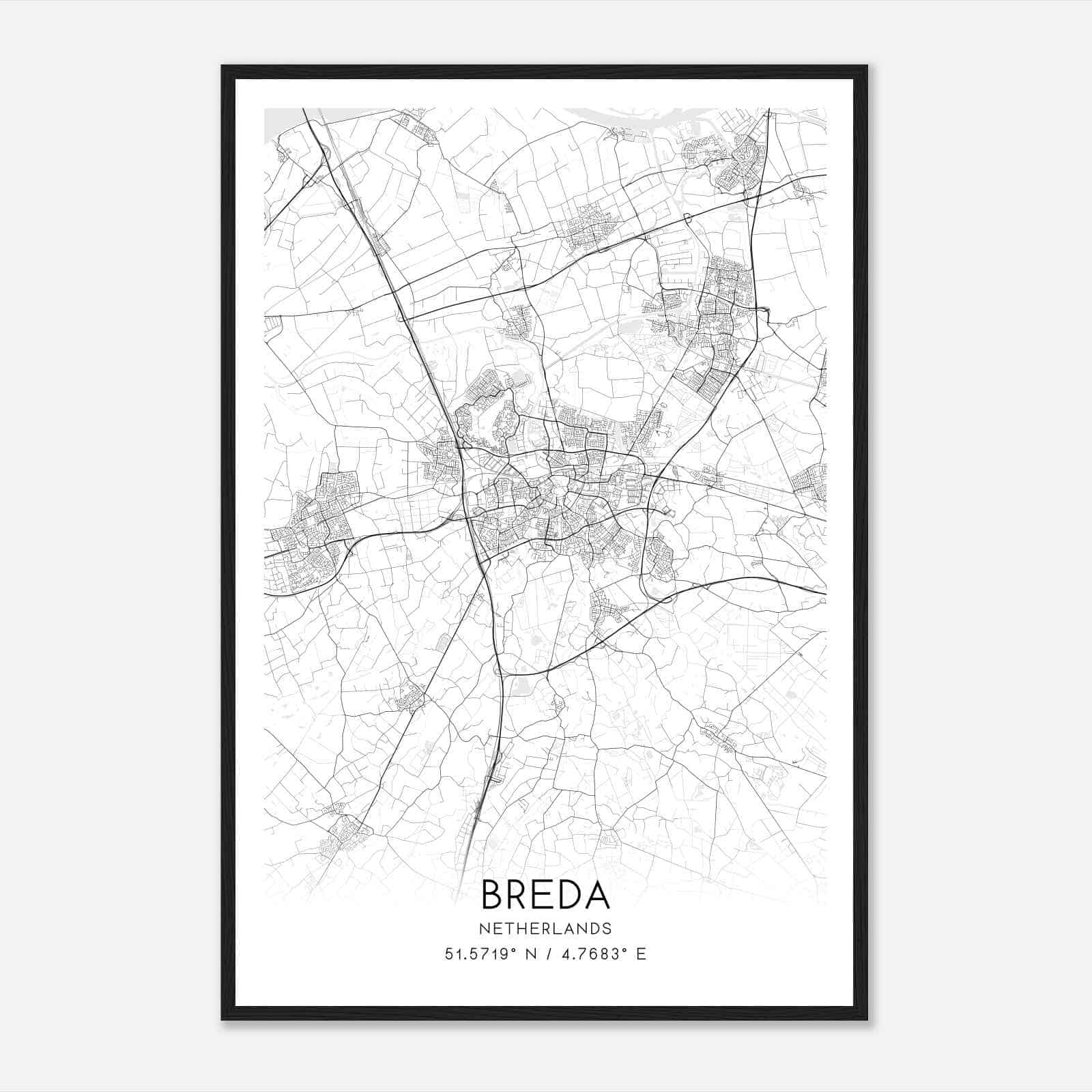Breda Netherlands Map Poster, Breda City Road Wall Art Print