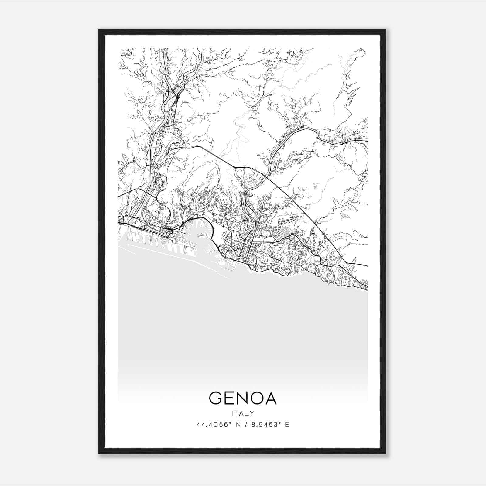 Genoa Italy Map Poster, Genoa City Road Wall Art Print