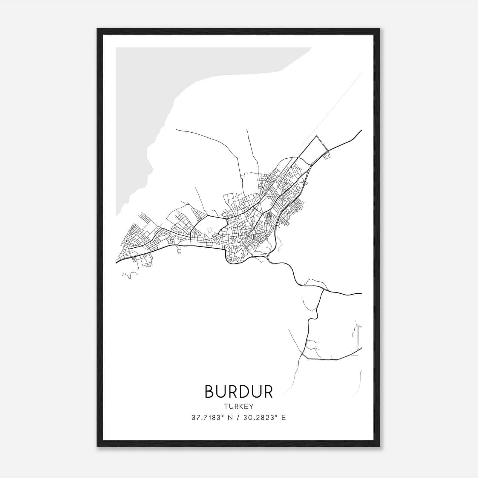 Burdur Turkey Map Poster, Burdur City Road Wall Art Print