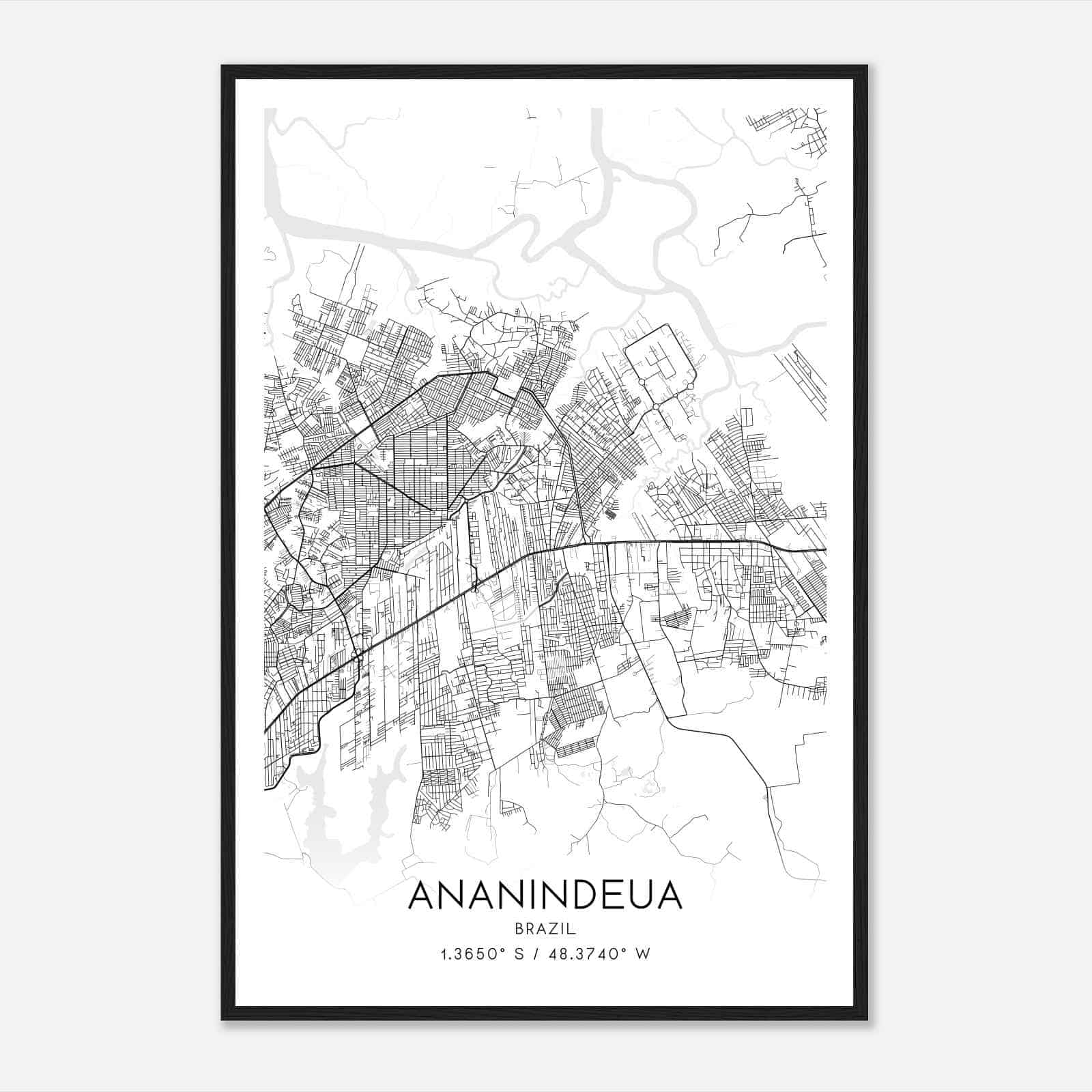 Ananindeua Brazil Map Poster, Ananindeua City Road Wall Art Print