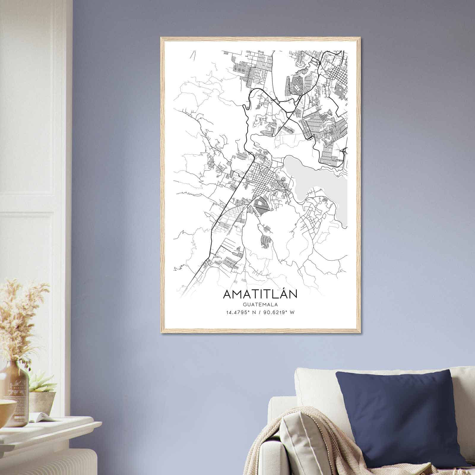 Amatitlan Guatemala Map Poster, Amatitlan City Road Wall Art Print