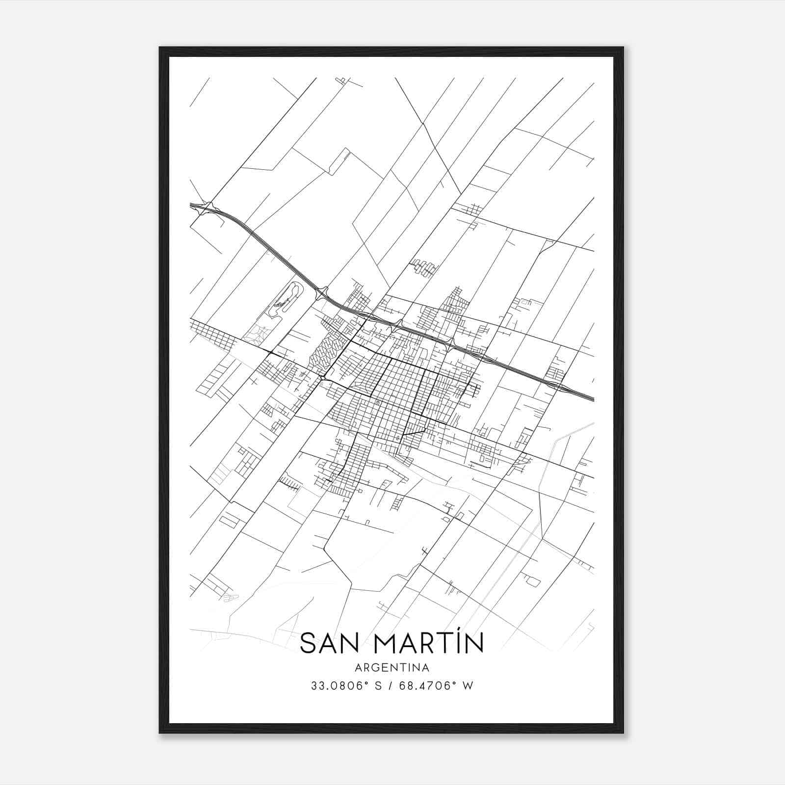 San Martin Argentina Map Poster, San Martin City Road Wall Art Print