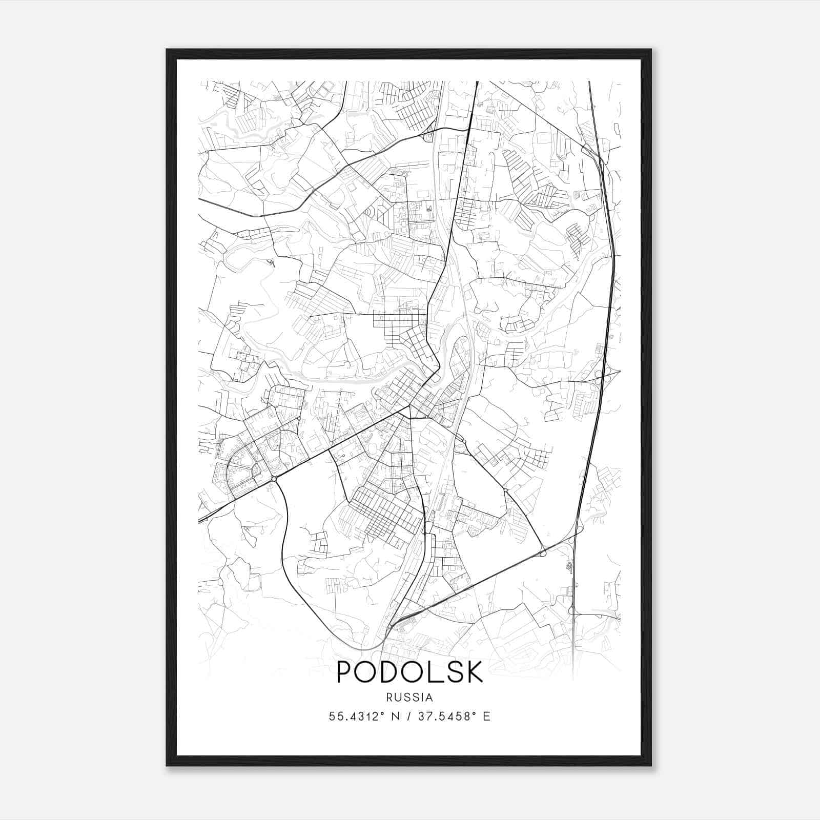 Podolsk Russia Map Poster, Podolsk City Road Wall Art Print