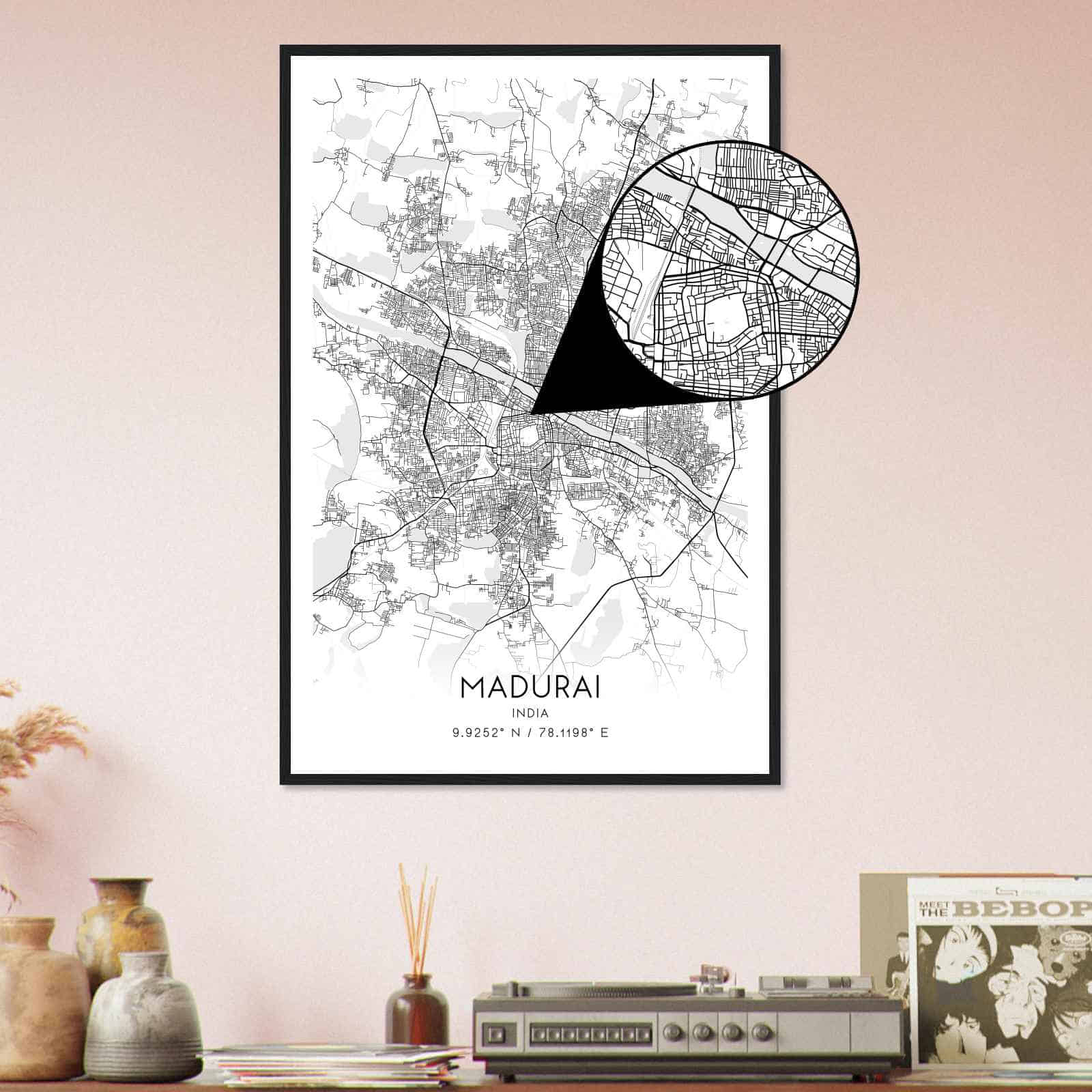 Madurai India Map Poster, Madurai City Road Wall Art Print Custom