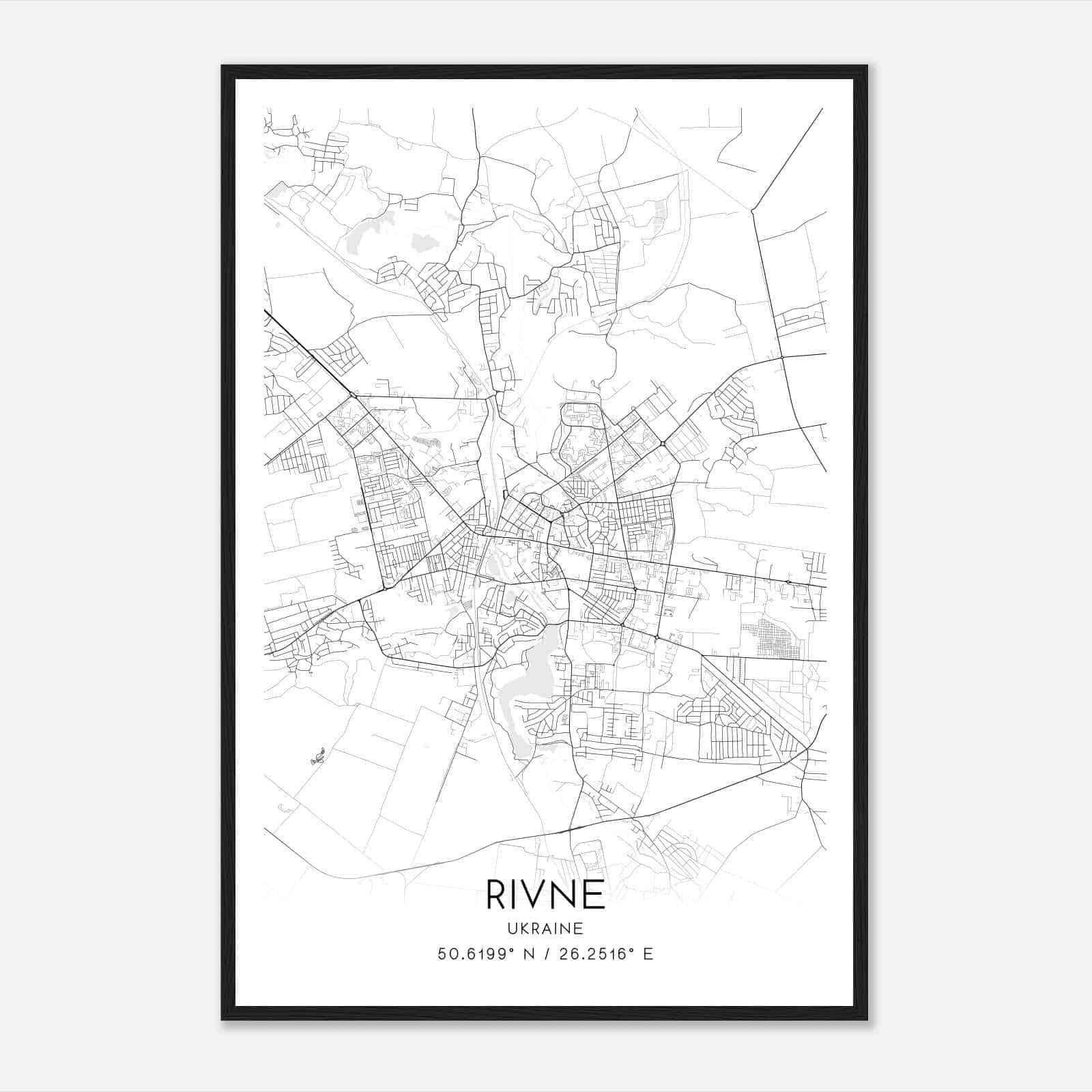 Rivne Ukraine Map Poster, Rivne City Road Wall Art Print