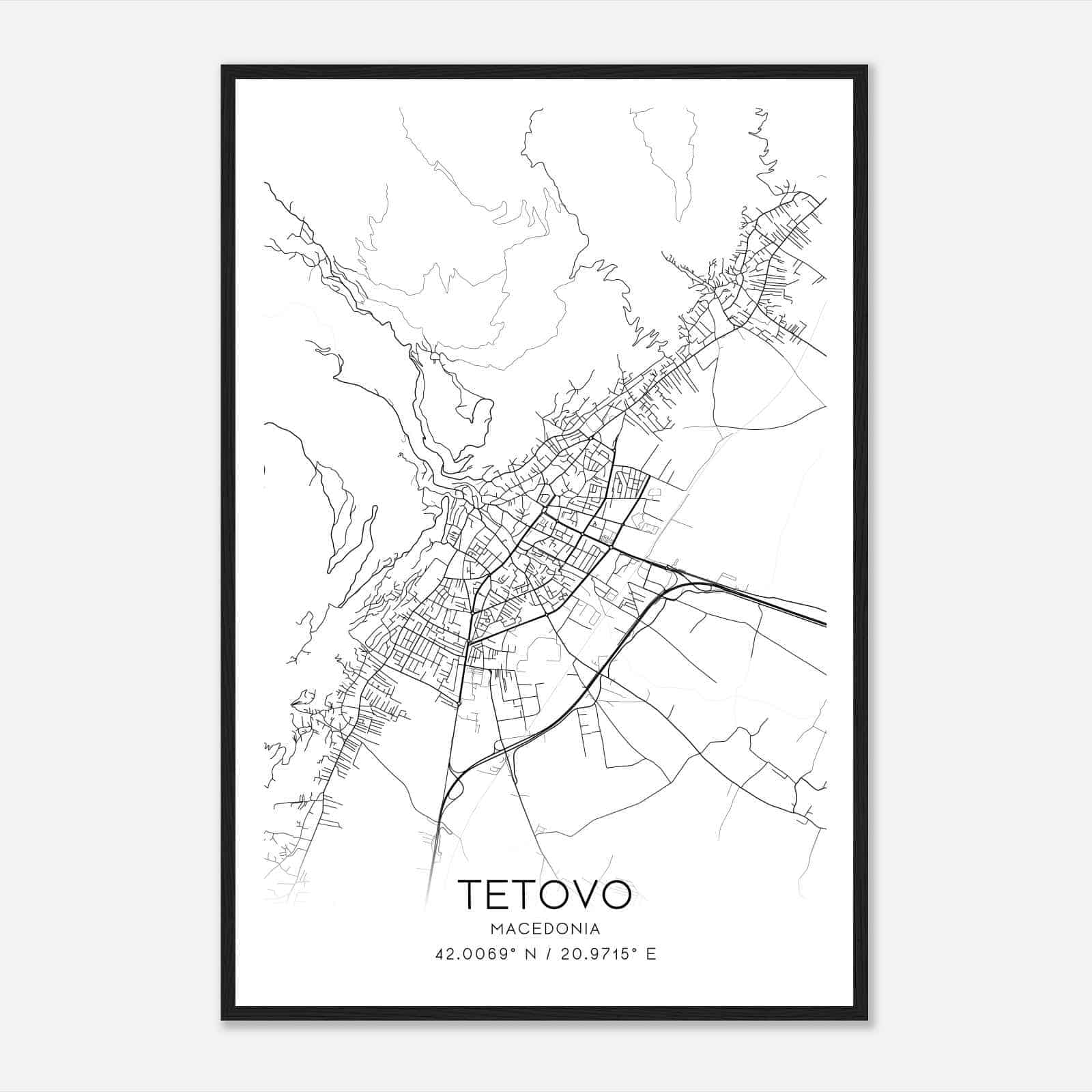 Tetovo Macedonia Map Poster, Tetovo City Road Wall Art Print