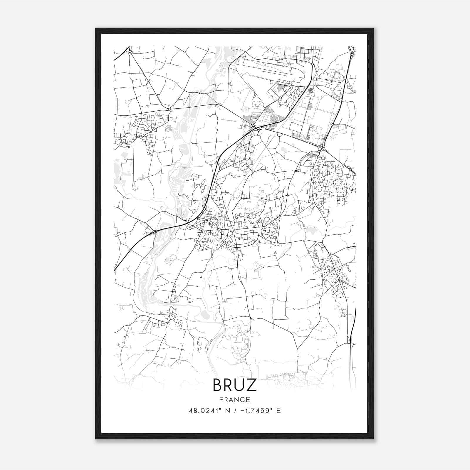 Bruz France Map Poster, Modern Home Decor Wall Art Print