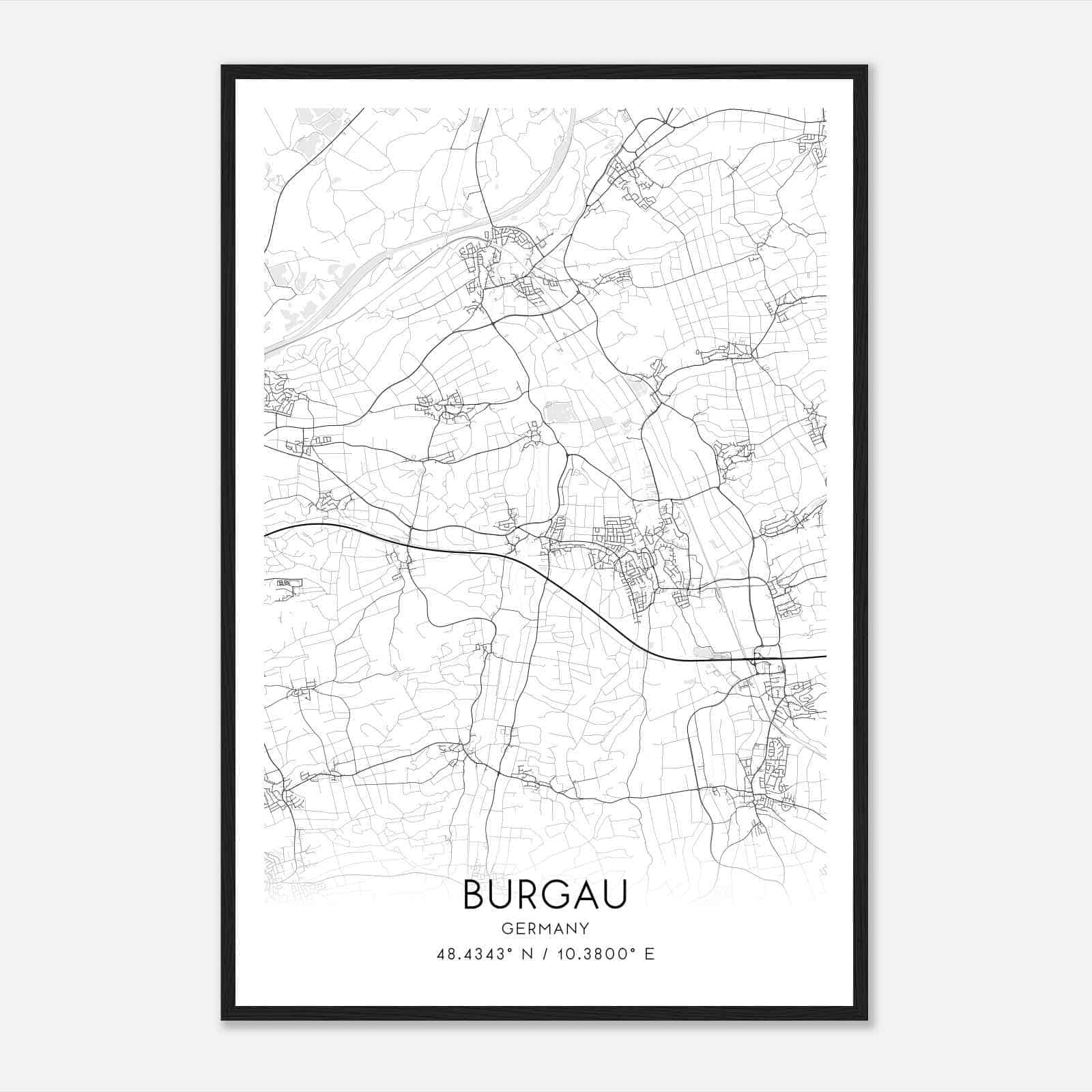 Burgau Germany Map Poster, Modern Home Decor Wall Art Print