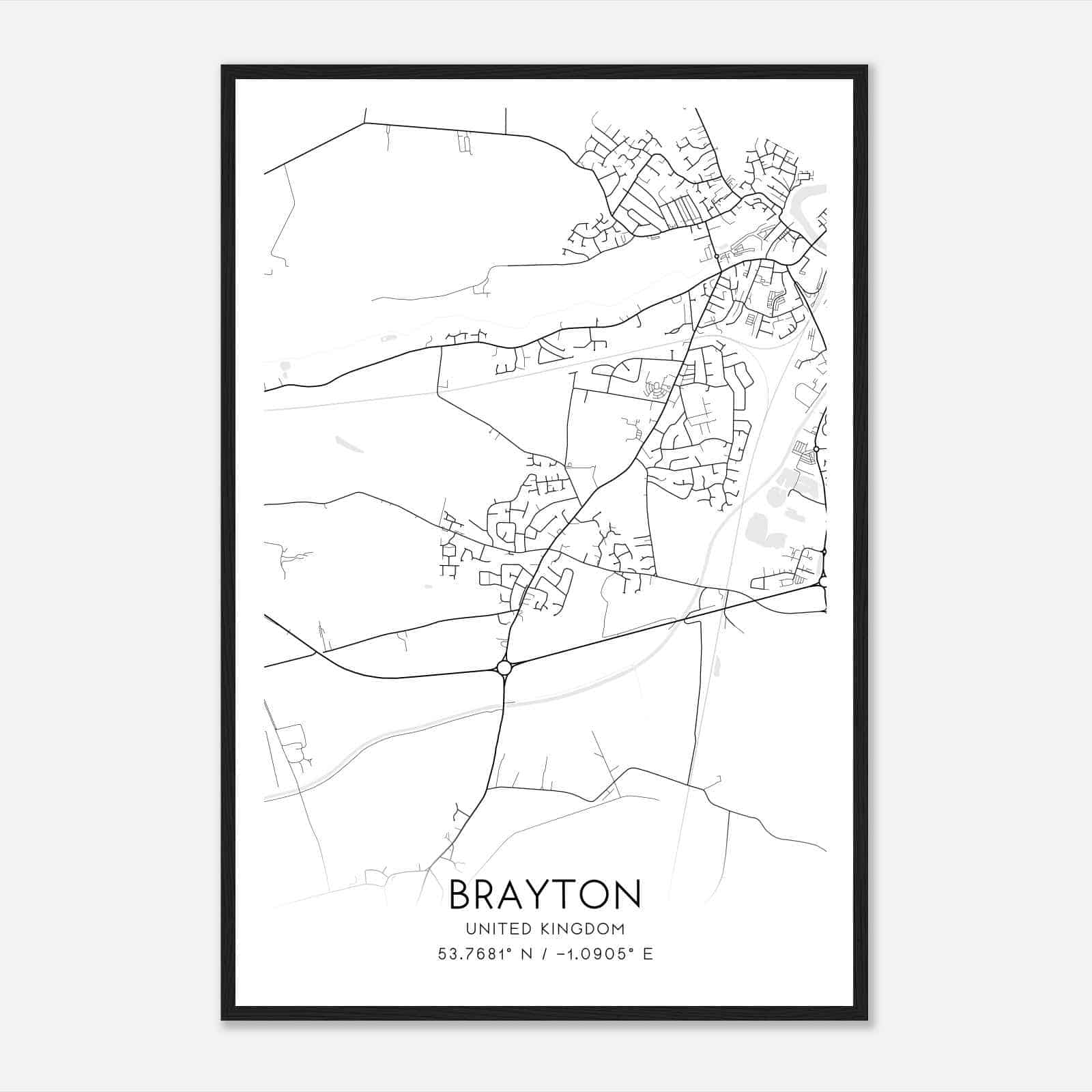 Brayton United Kingdom Map Poster, Modern Home Decor Wall Art Print